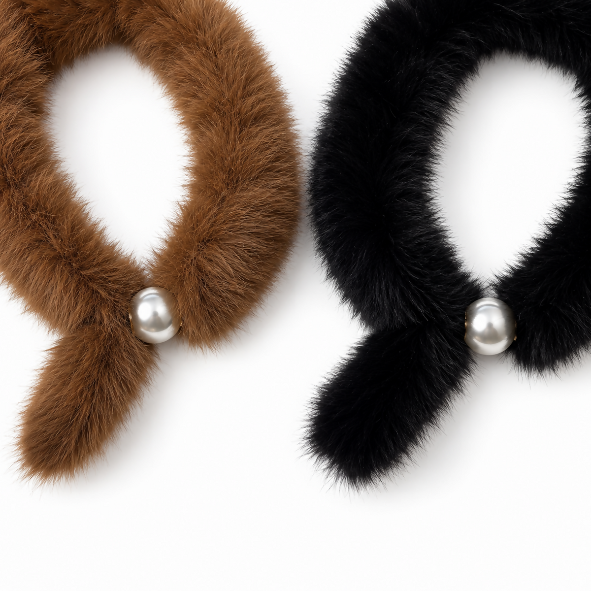 Women’s Plush Neck Scarf Set with Magnetic Closure, 2-Pack, Black & Brown