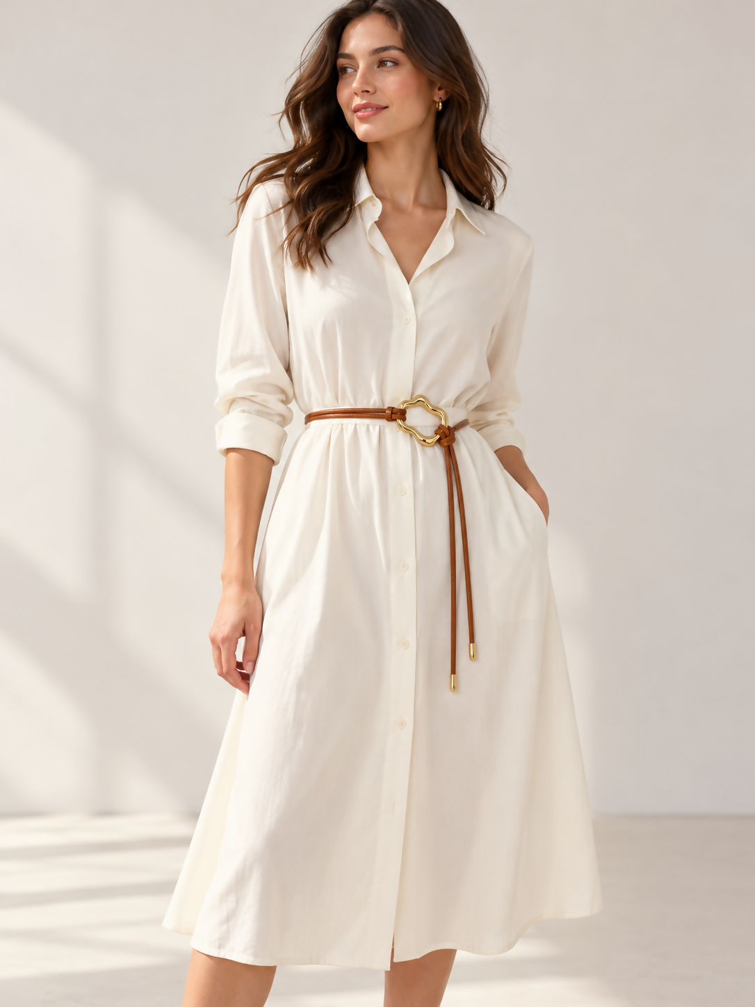 Women’s 2-Pack Skinny Wrap Belt Set with Gold-Tone Statement Rings – Black & Cognac