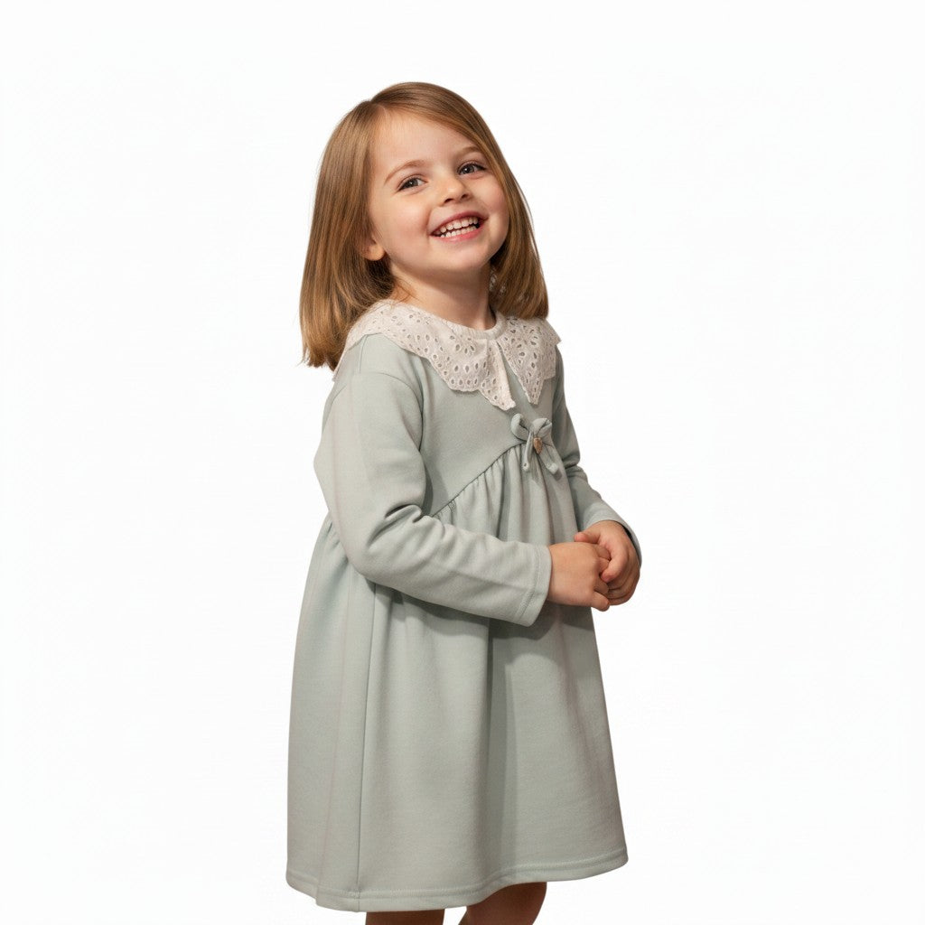 Little Girls' Eyelet Lace Collar Dress in Combed Cotton