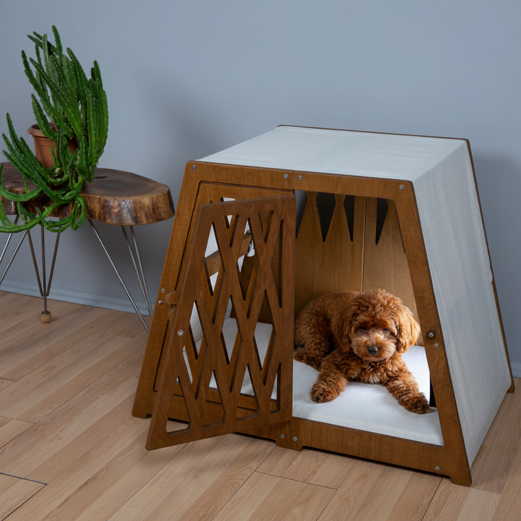 Birch Wooden Dog Crate with Memory Foam Bed - Indoor Furniture-Style Kennel for X-Small to XX-Large Dogs