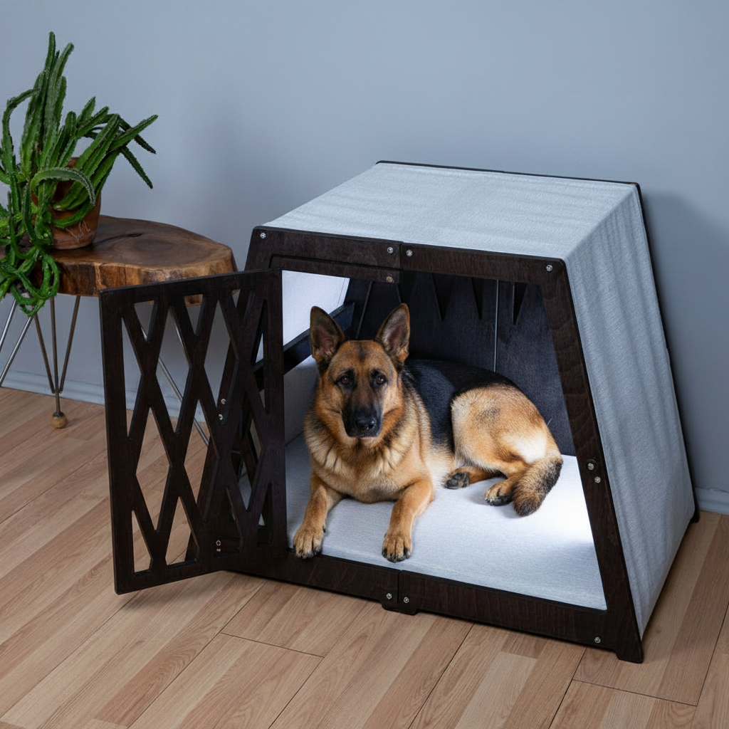Birch Wooden Dog Crate with Memory Foam Bed - Indoor Furniture-Style Kennel for X-Small to XX-Large Dogs