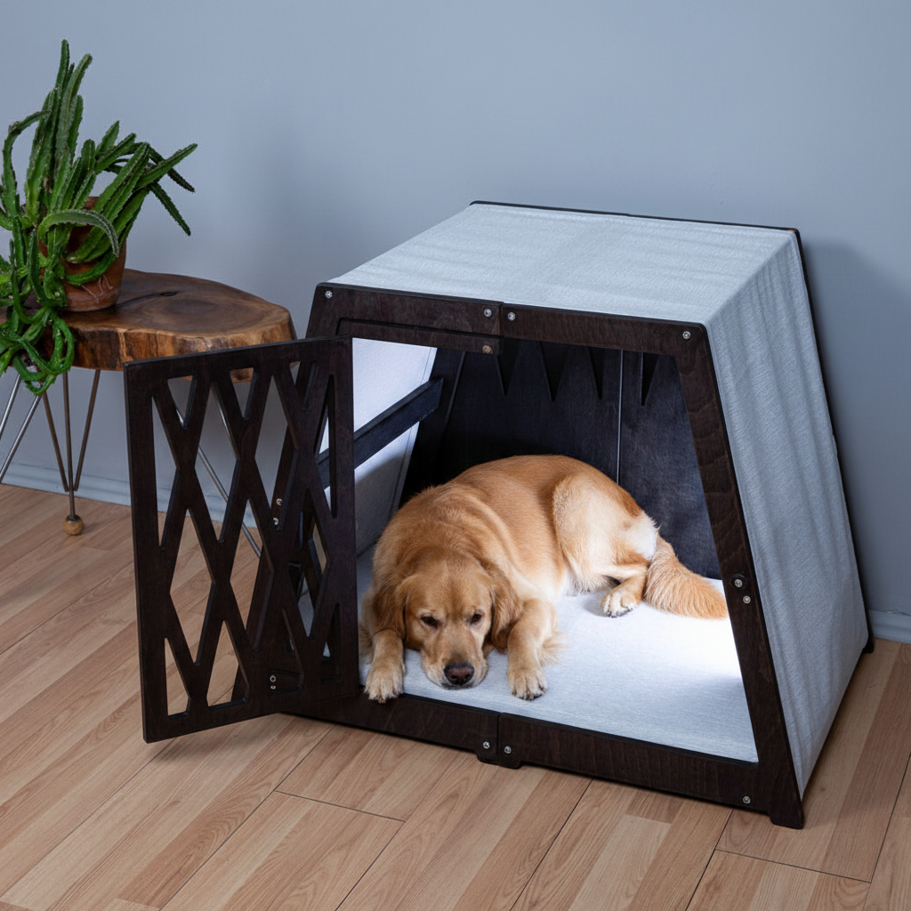 Birch Wooden Dog Crate with Memory Foam Bed - Indoor Furniture-Style Kennel for X-Small to XX-Large Dogs