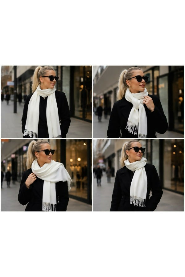 Women's Fringed Plush Scarf – Soft & Cozy Textured Wrap for Winter