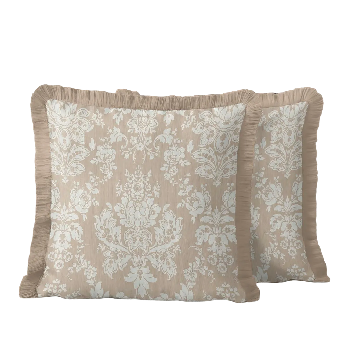 Cream Floral Baroque Fringed Cushion Cover Set of 2| Luxury Beige Ethnic Tasselled Throw Pillow
