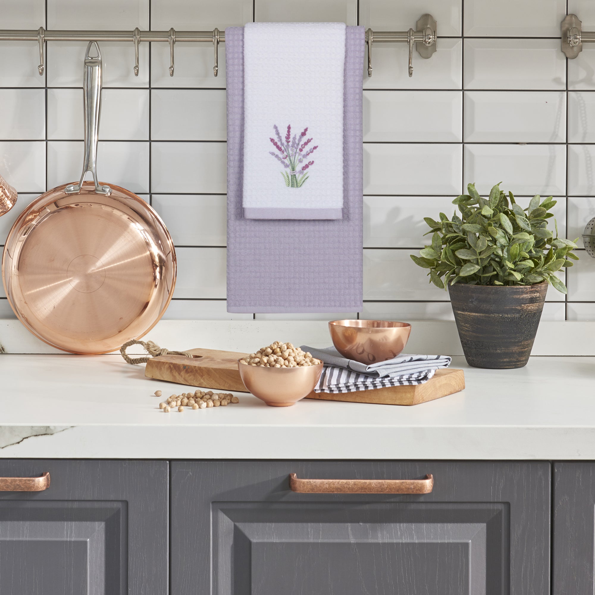 100% Cotton Kitchen Towel Set of 2 – Soft, Absorbent Dish Towels for Cooking, Drying & Cleaning – Durable Everyday Kitchen Towels - Lavender Flowers Design