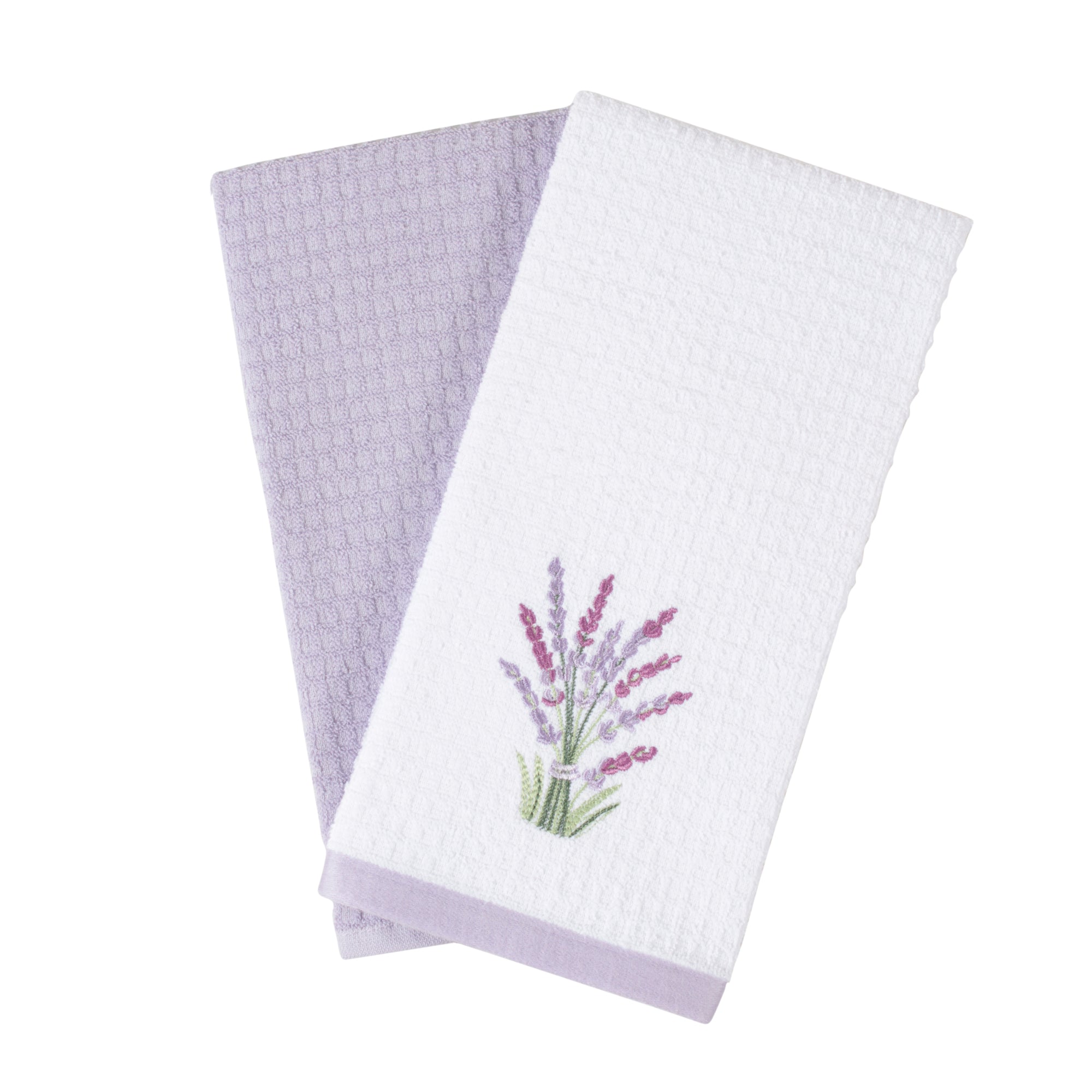 100% Cotton Kitchen Towel Set of 2 – Soft, Absorbent Dish Towels for Cooking, Drying & Cleaning – Durable Everyday Kitchen Towels - Lavender Flowers Design