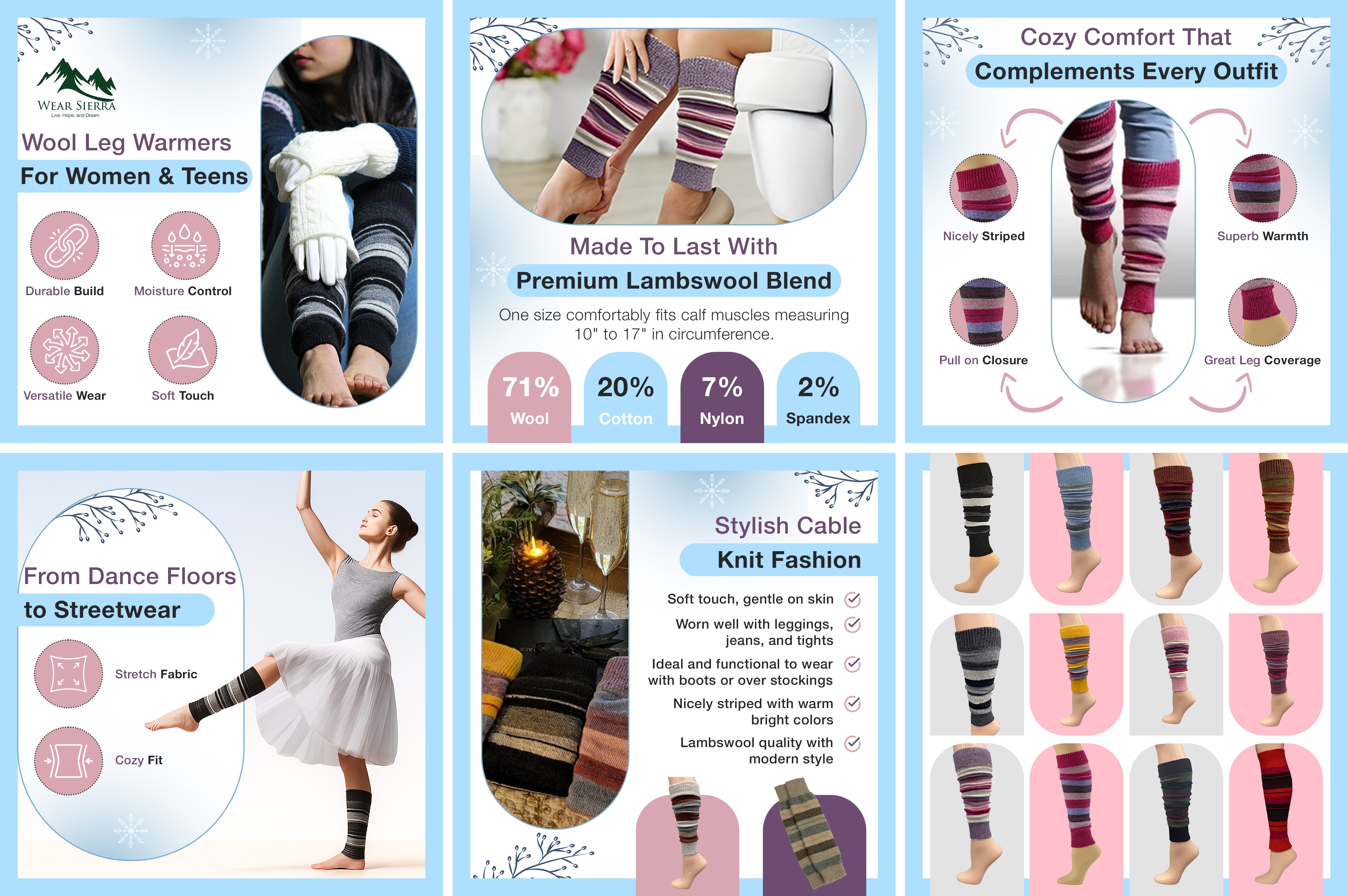 Ladies Striped Lambs Wool Leg Warmers