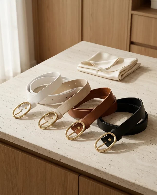Women’s 4-Pack Belt Set with Gold-Tone Oval Buckles for Jeans, Pants & Dresses