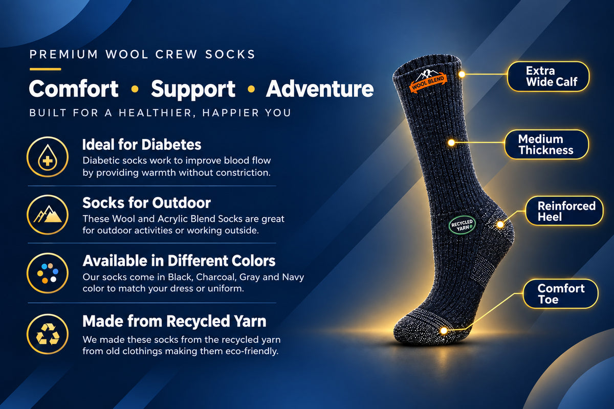 Men's Wool Wide-Calf Outdoor Socks – Warm Heavy-Gauge Rib Knit