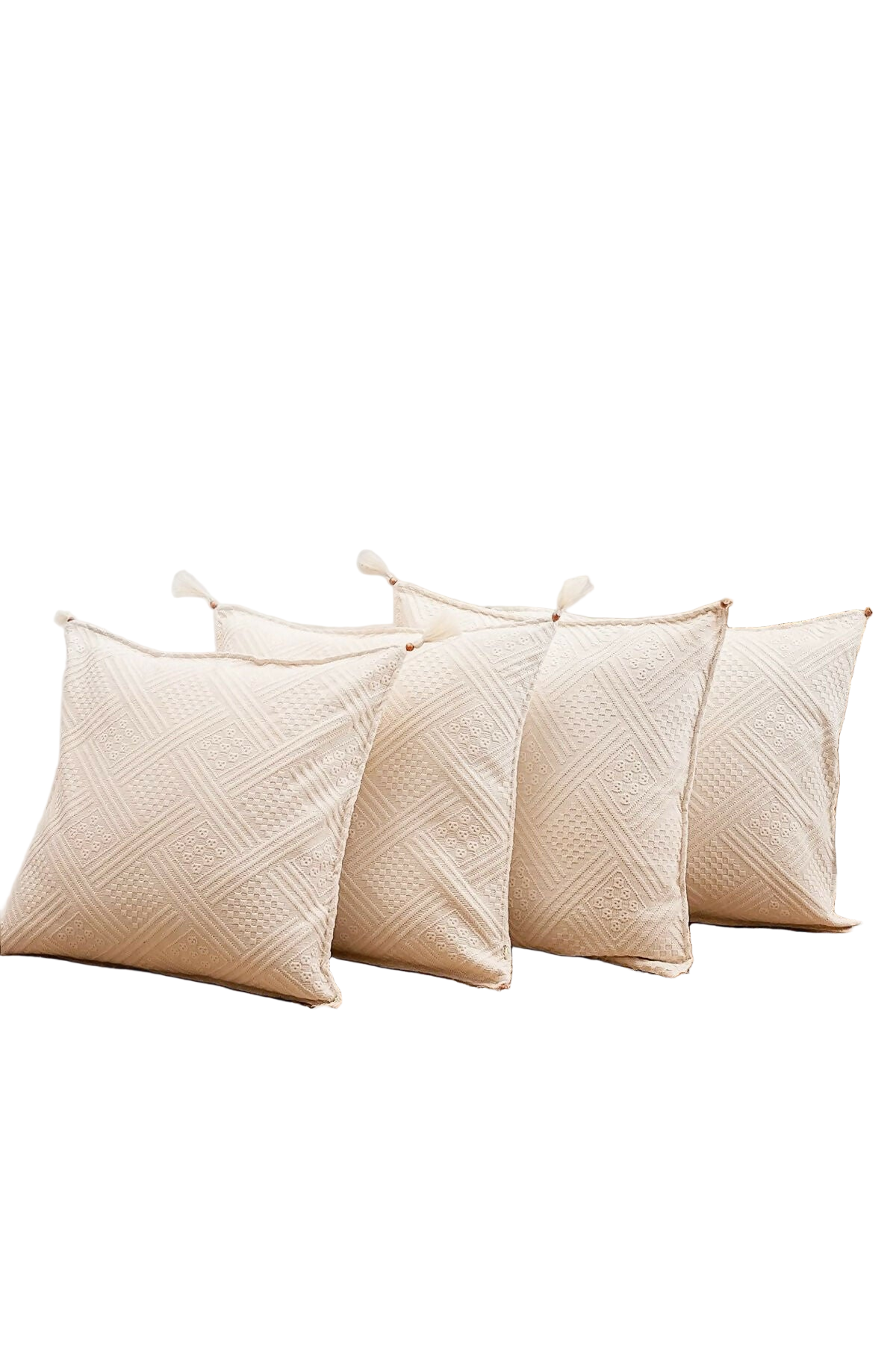 Handmade Throw Pillow Cover,Natural and Authentic Organic Buldan Cotton ,Tasseled Cushion Cover 4-Piece Set