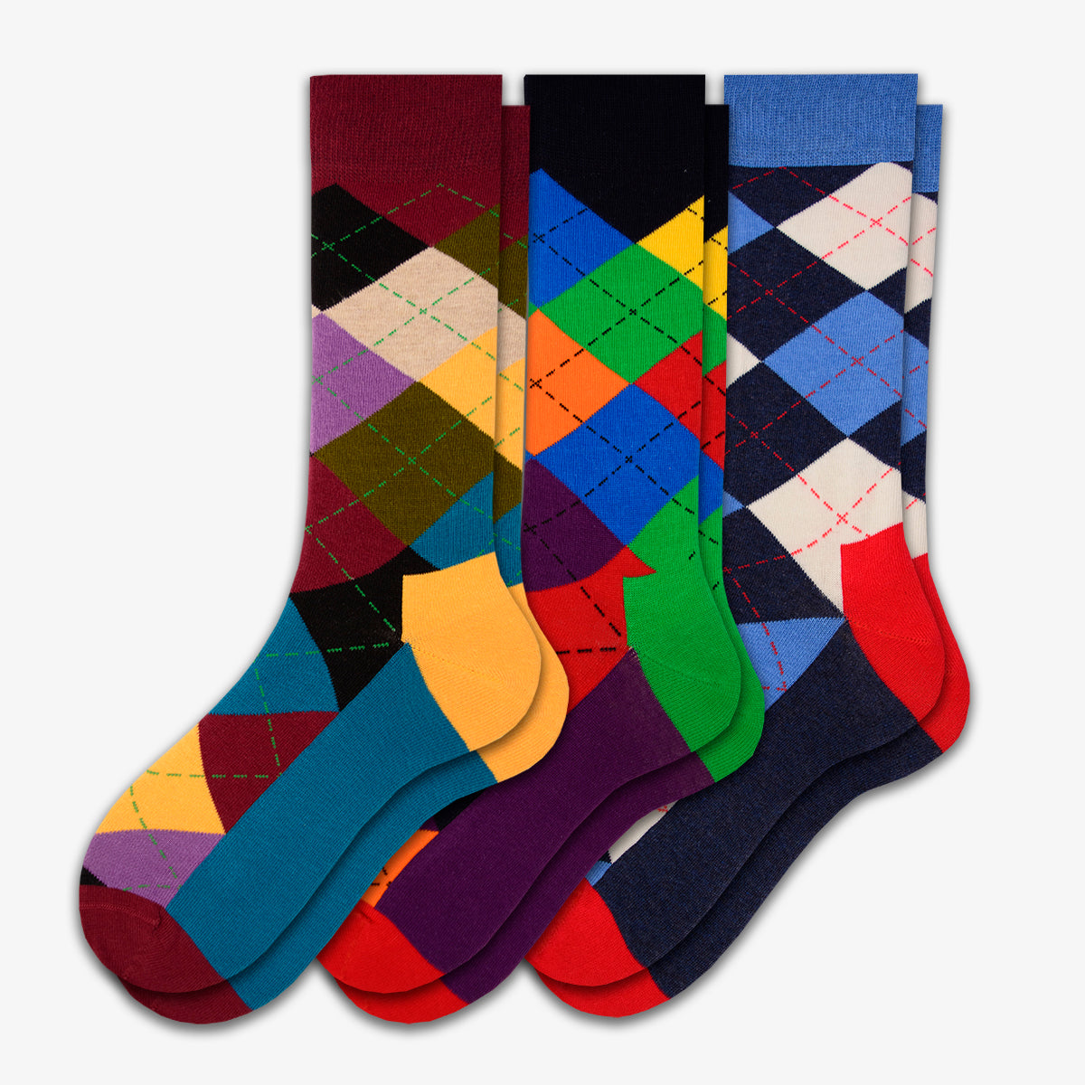 Men's Colorful Crew Socks in Combed Cotton (3 Pair Packs)