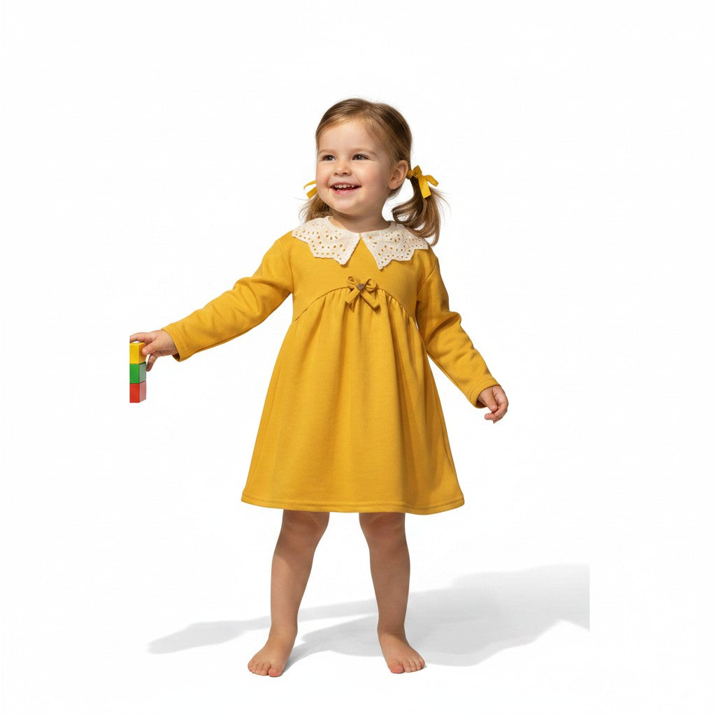 Little Girls' Eyelet Lace Collar Dress in Combed Cotton
