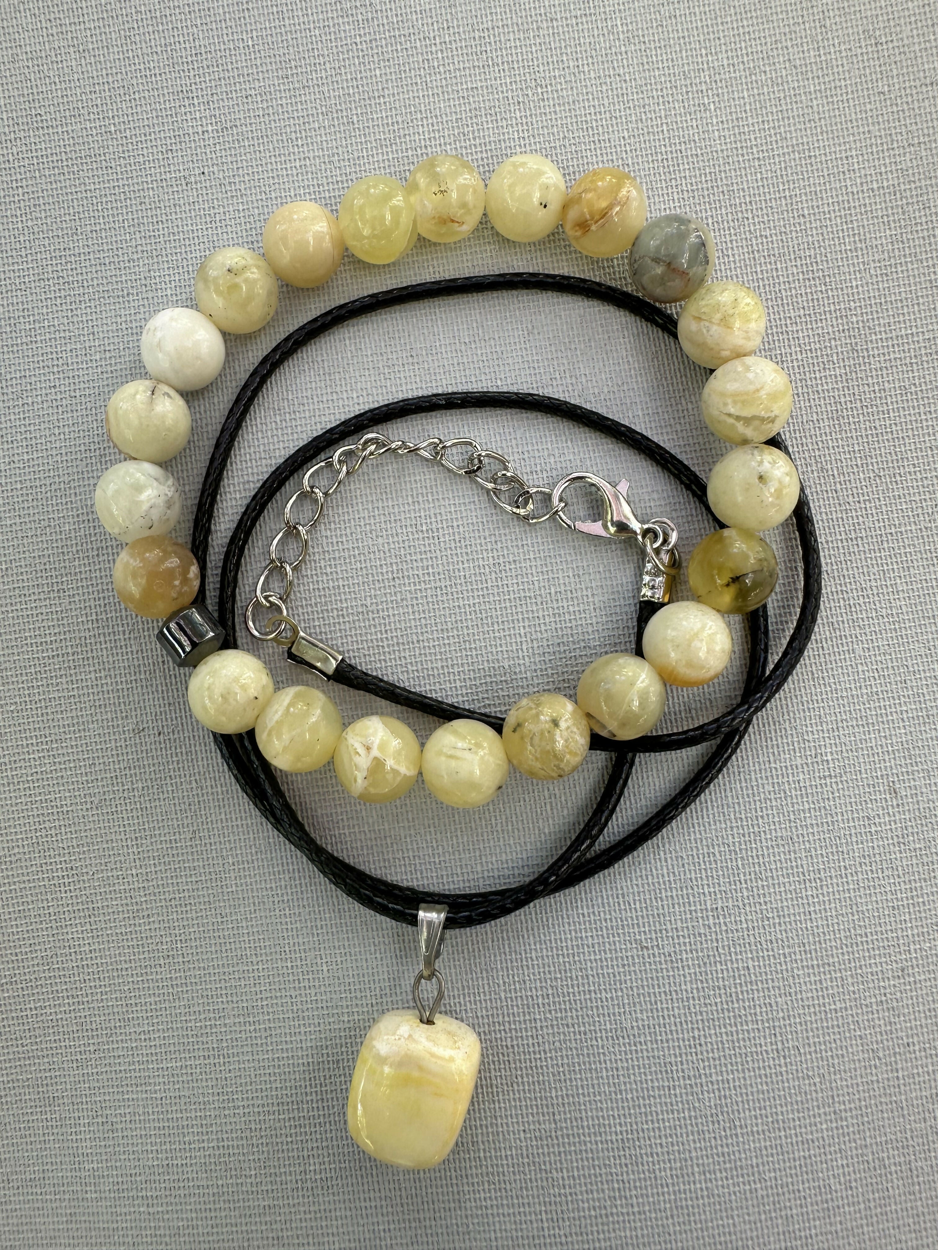 Yellow Opal Natural Stone Bracelet with Matching Necklace