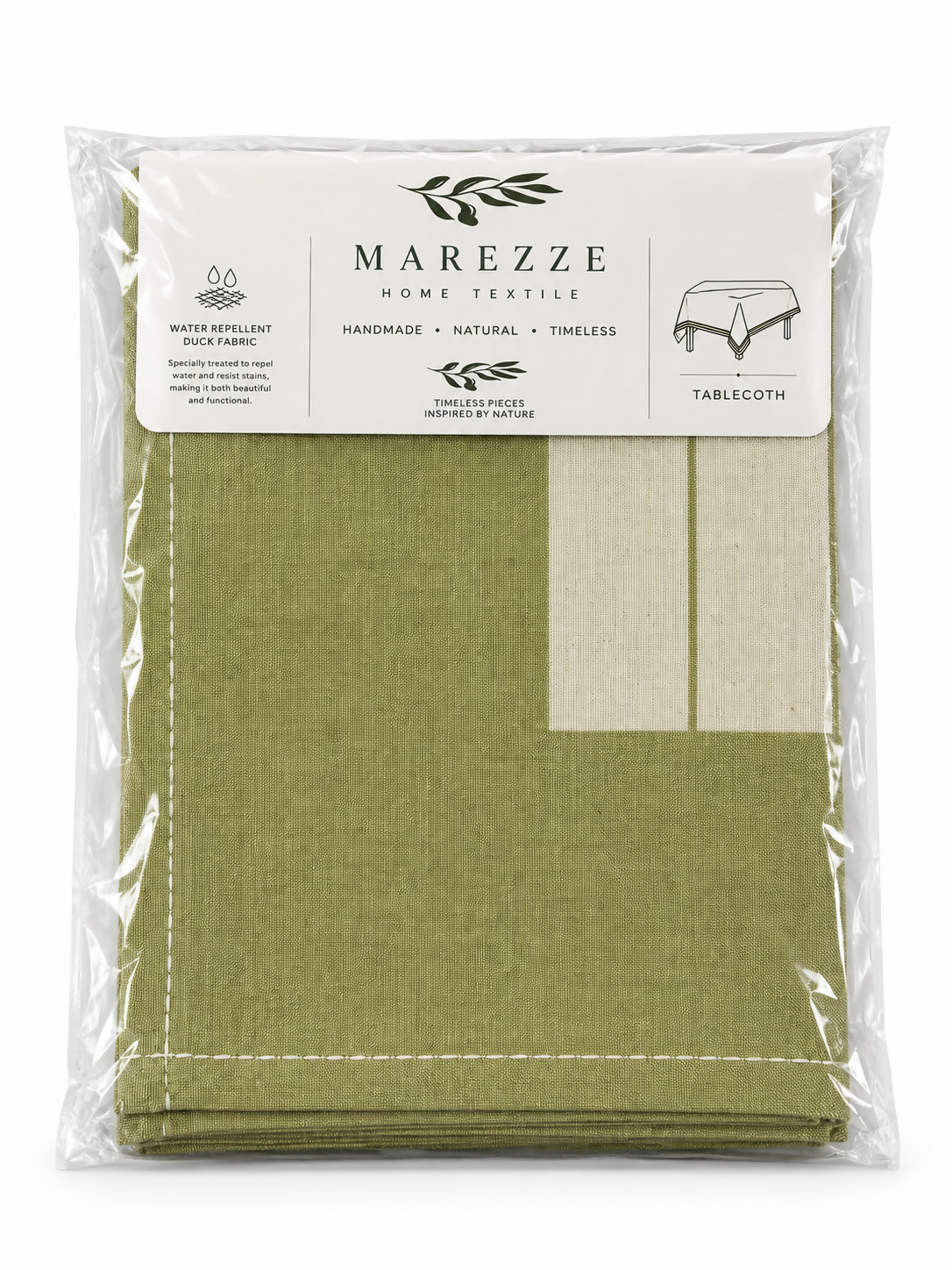 Green & Ivory Striped Water-Repellent Turkish Cotton Tablecloth – Coastal & Timeless Style