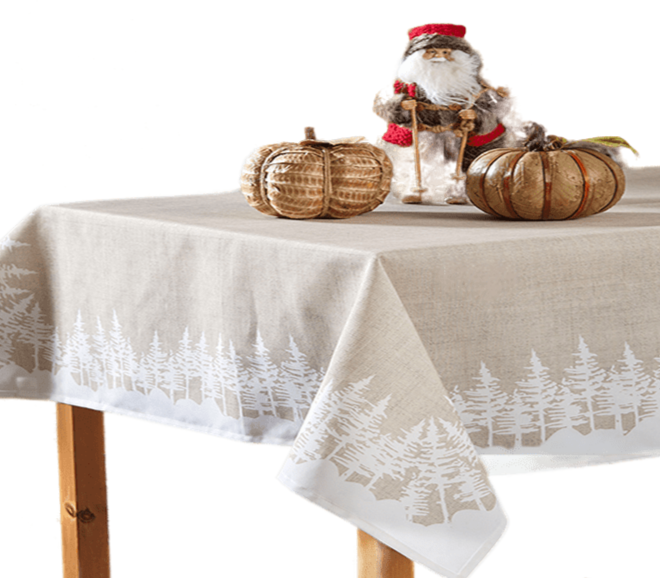 Snowy Pine Tree Forest Table Cloth, Holiday, Neutral Decorating, 86"L x 55"W - Wear Sierra