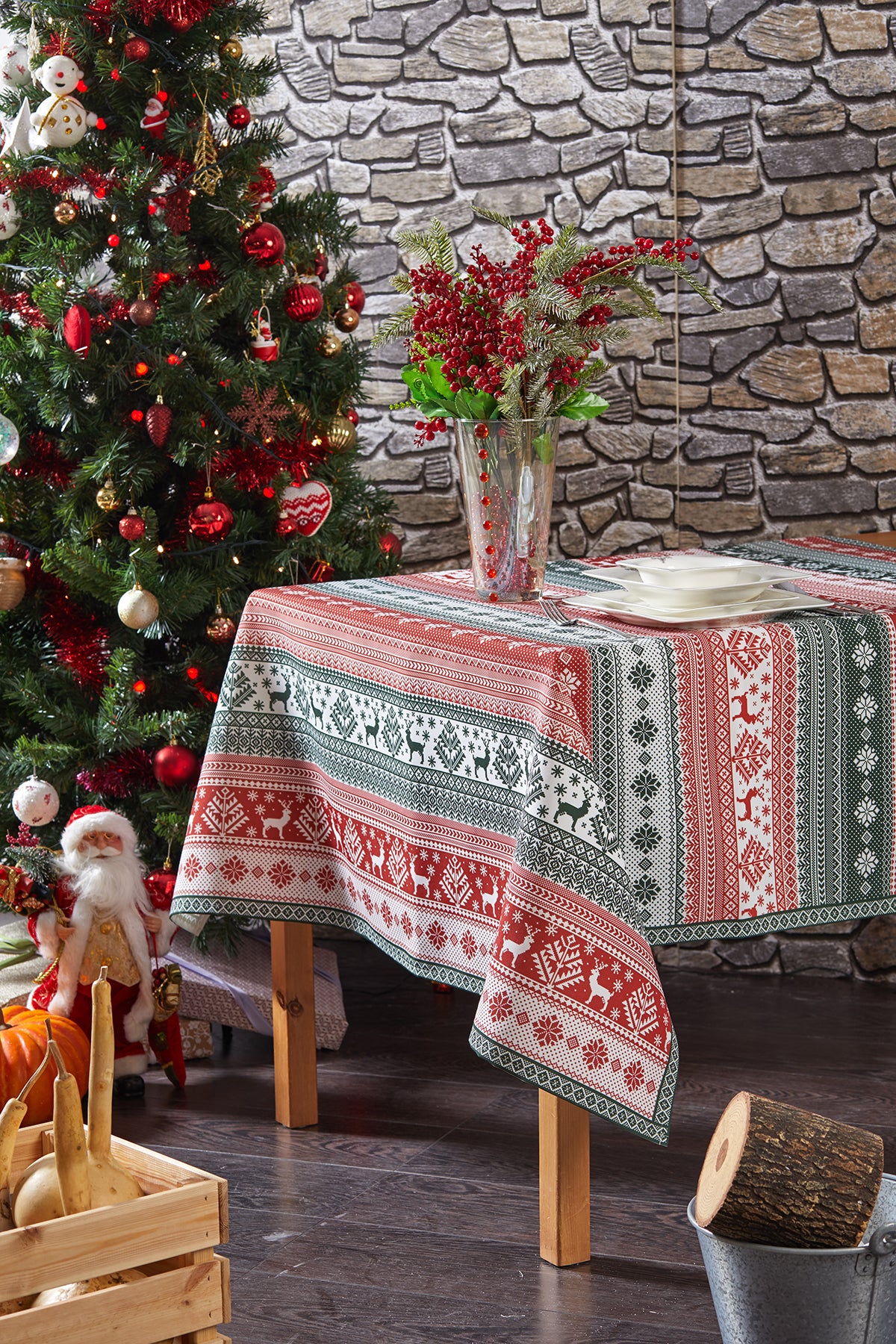 Christmas Themed Tablecloth, Deer Pattern Christmas Tablecloth, Holiday Decorating - Wear Sierra