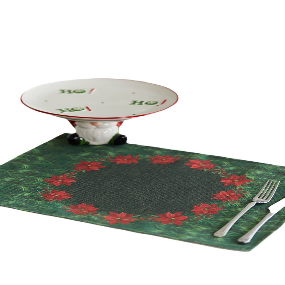 Holiday Themed Placemats, Poinsettia Flower Pattern Set of 2 - Wear Sierra