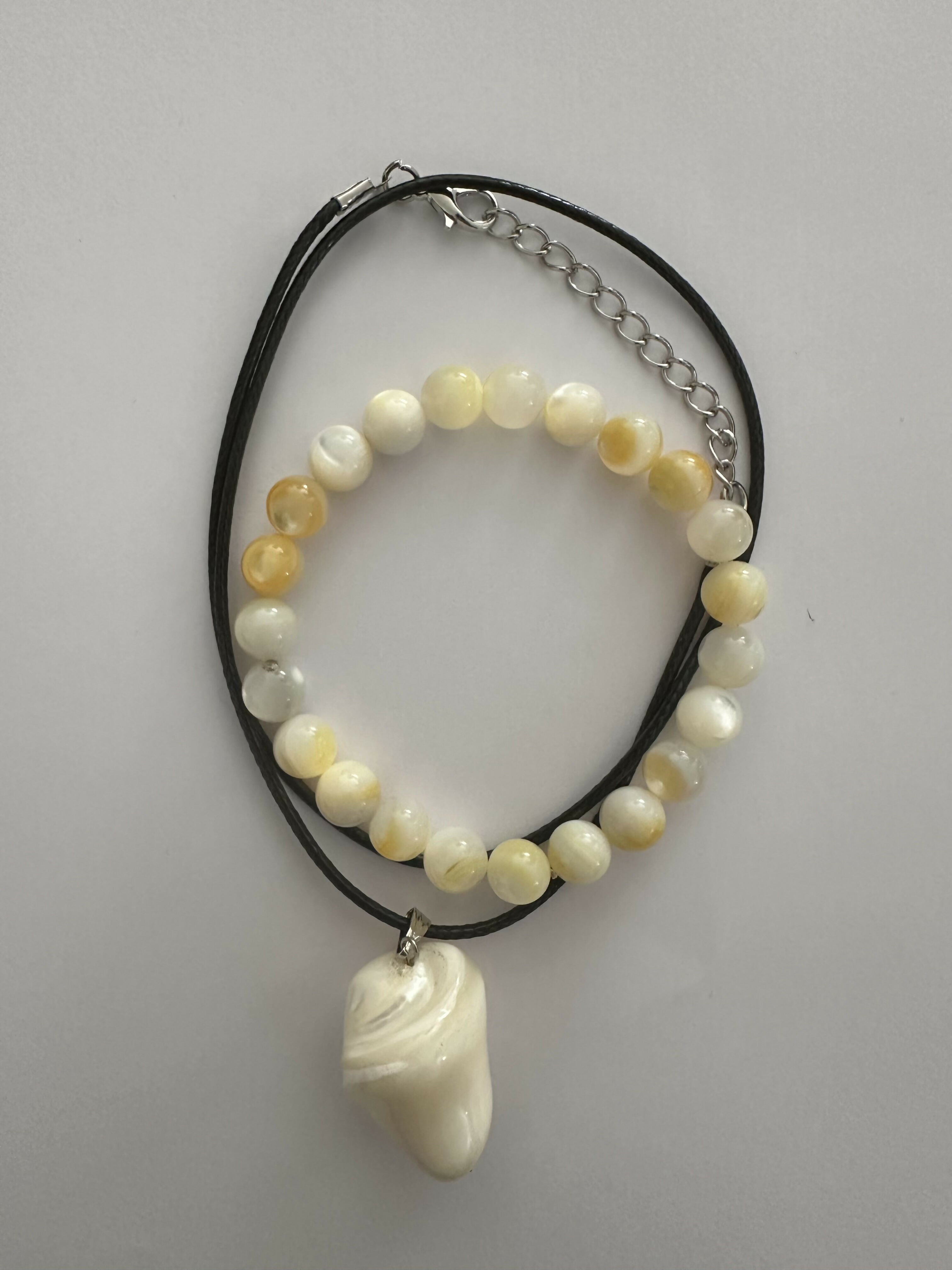 Mother of Pearl Natural Stone Bracelet with Matching Necklace