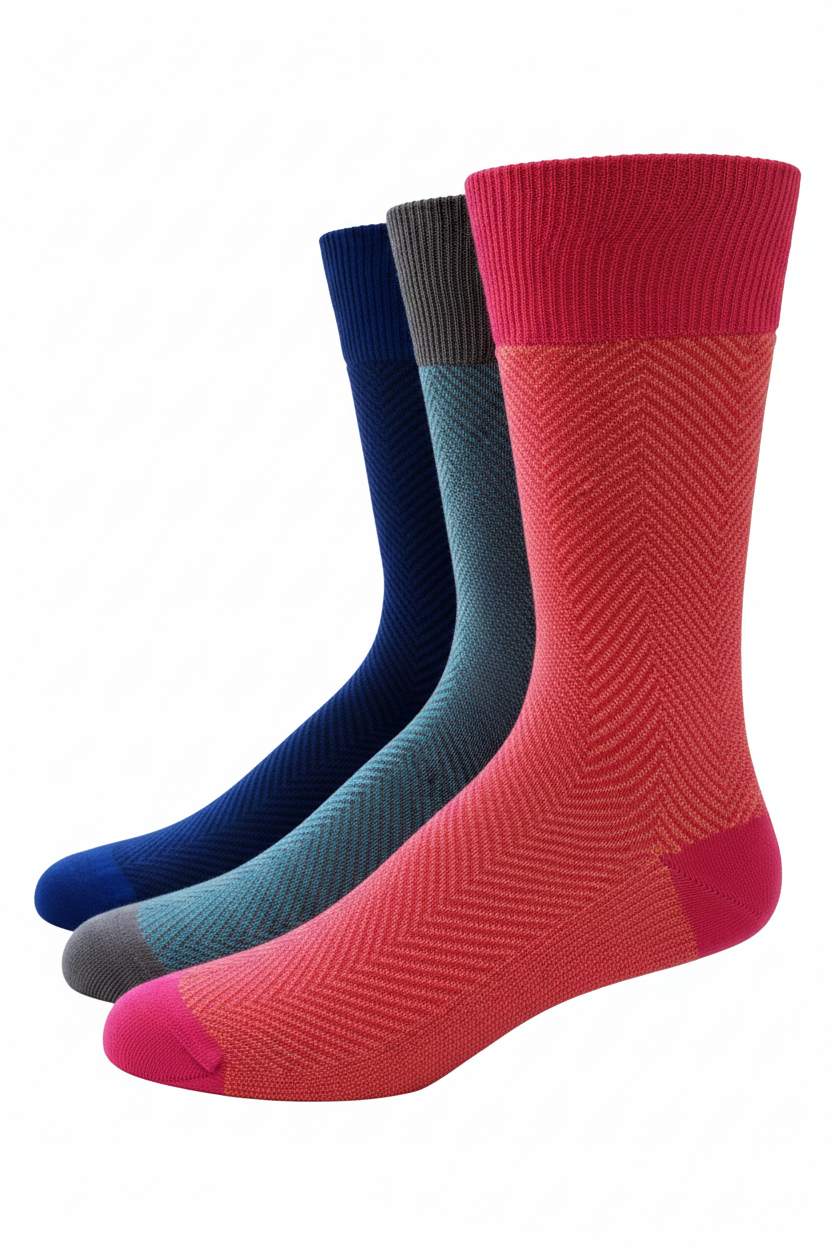 Men's Colorful Dress Socks - Combed Cotton, Seamless Toe Socks