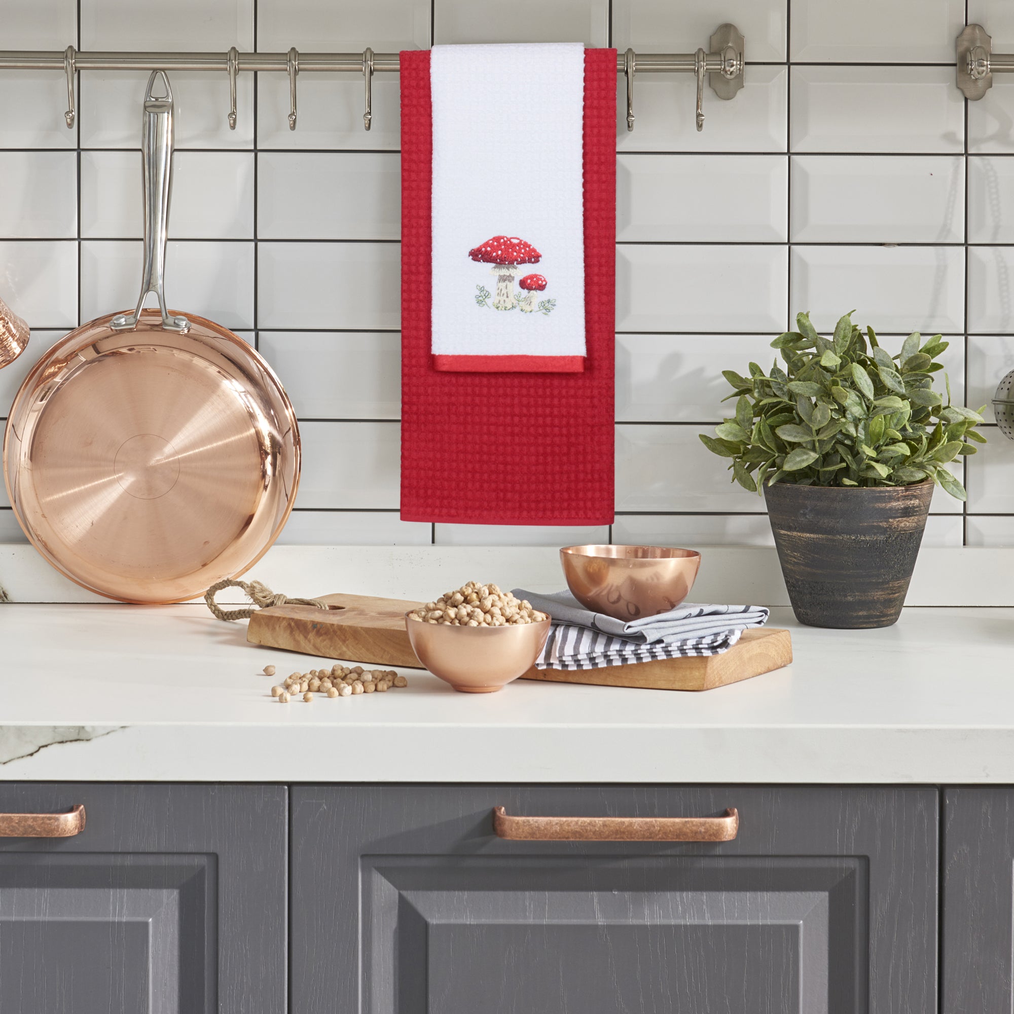 100% Cotton Kitchen Towel Set of 2 – Soft, Absorbent Dish Towels for Cooking, Drying & Cleaning – Durable Everyday Kitchen Towels - Mushroom Design