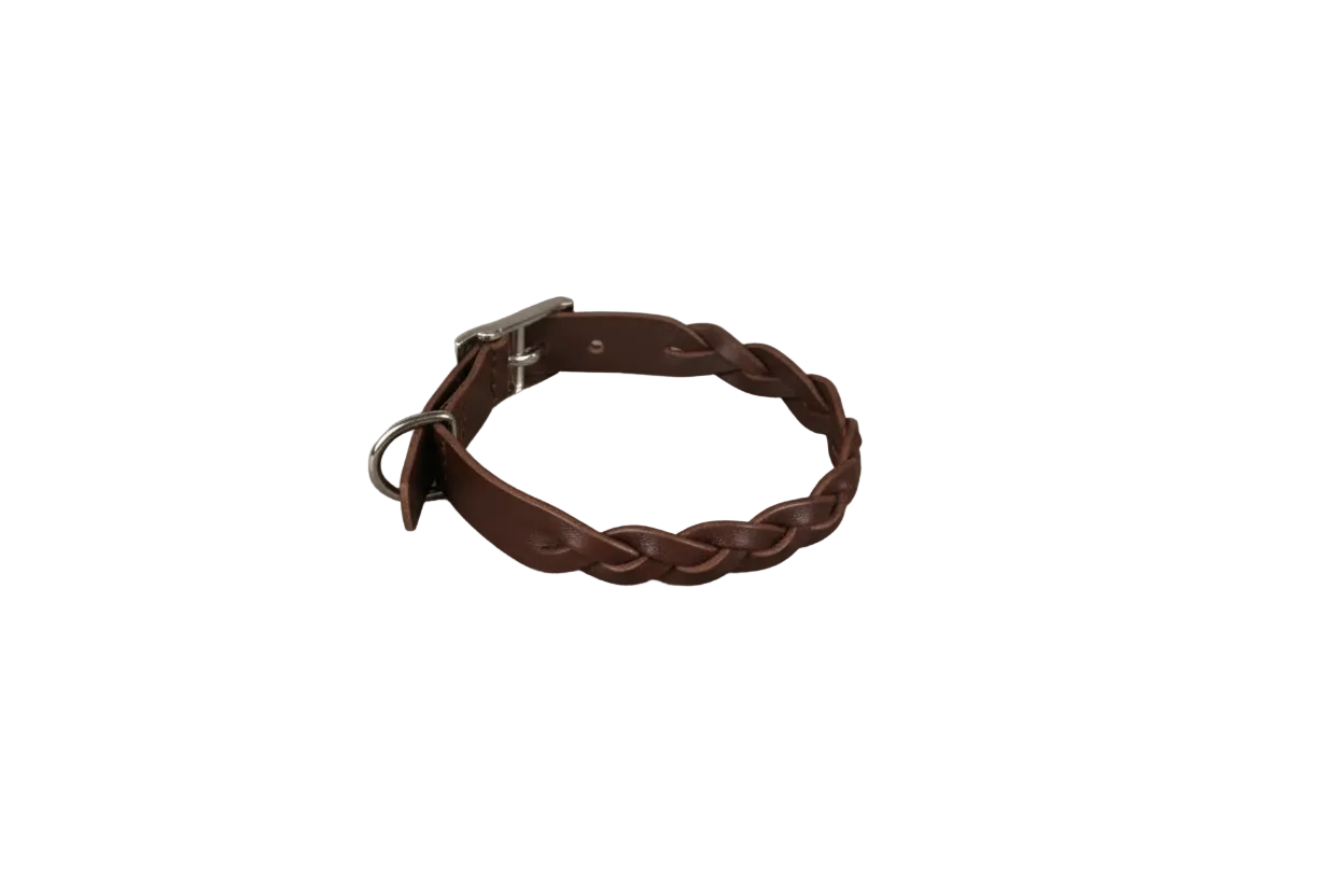 Braided Leather Dog Collar – Adjustable, Durable Leather Collar for Toy Breed Dogs