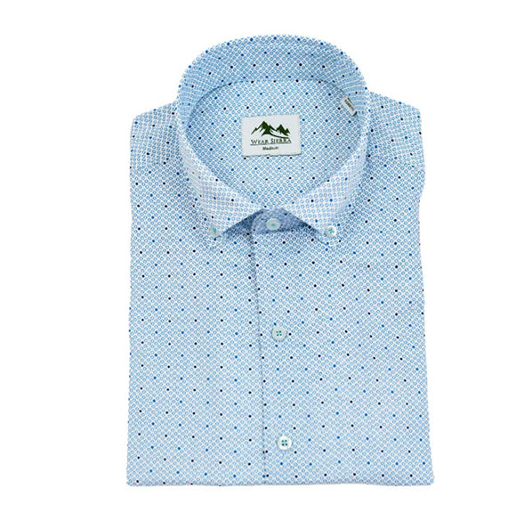 Wear Sierra Top Shelf Men's Cotton Short Sleeve Button Down Shirt Blue Dots