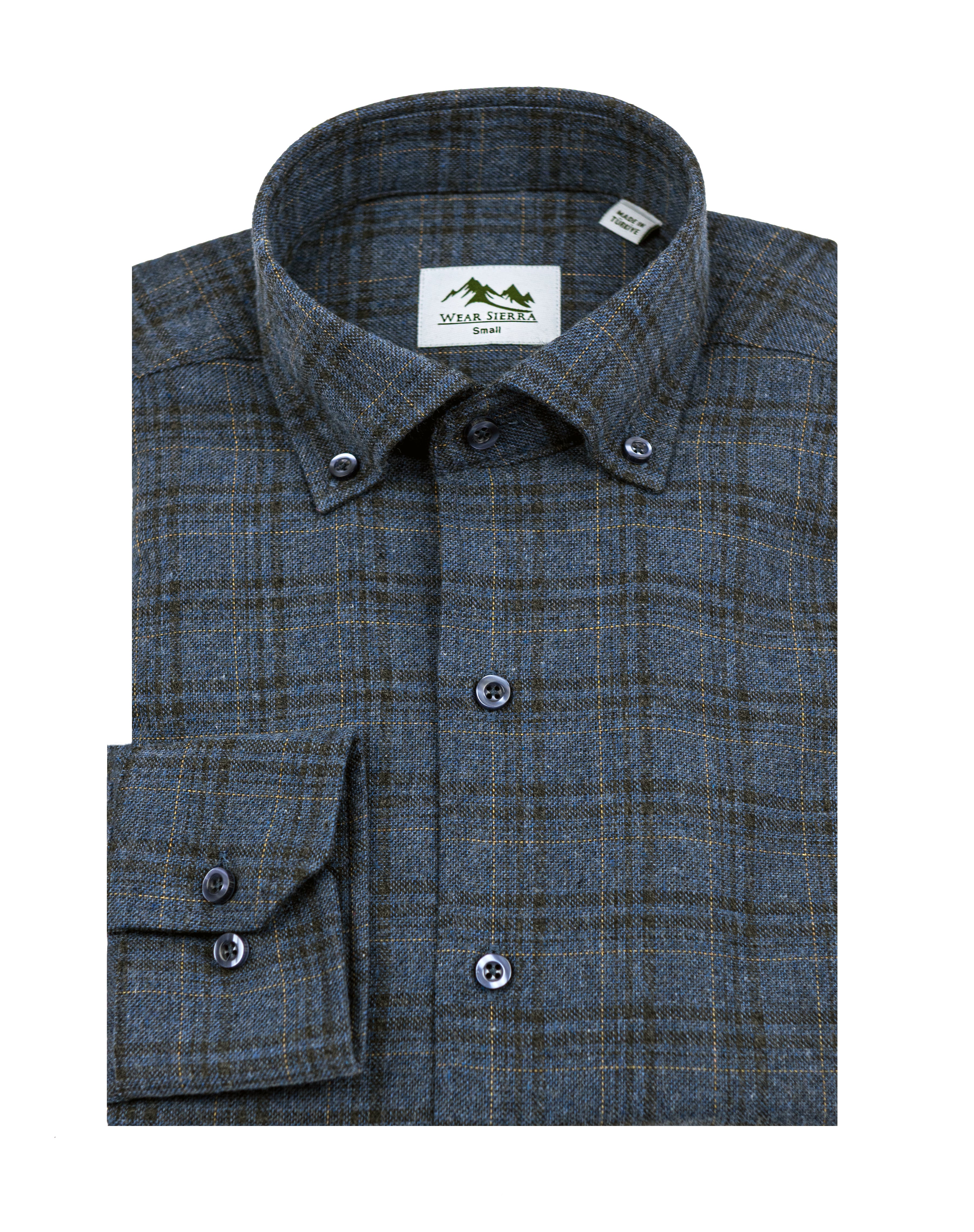 Wear Sierra Top Shelf Men's Turkish Cotton Long Sleeve Button Down Shirt in Combed Cotton Navy Plaid