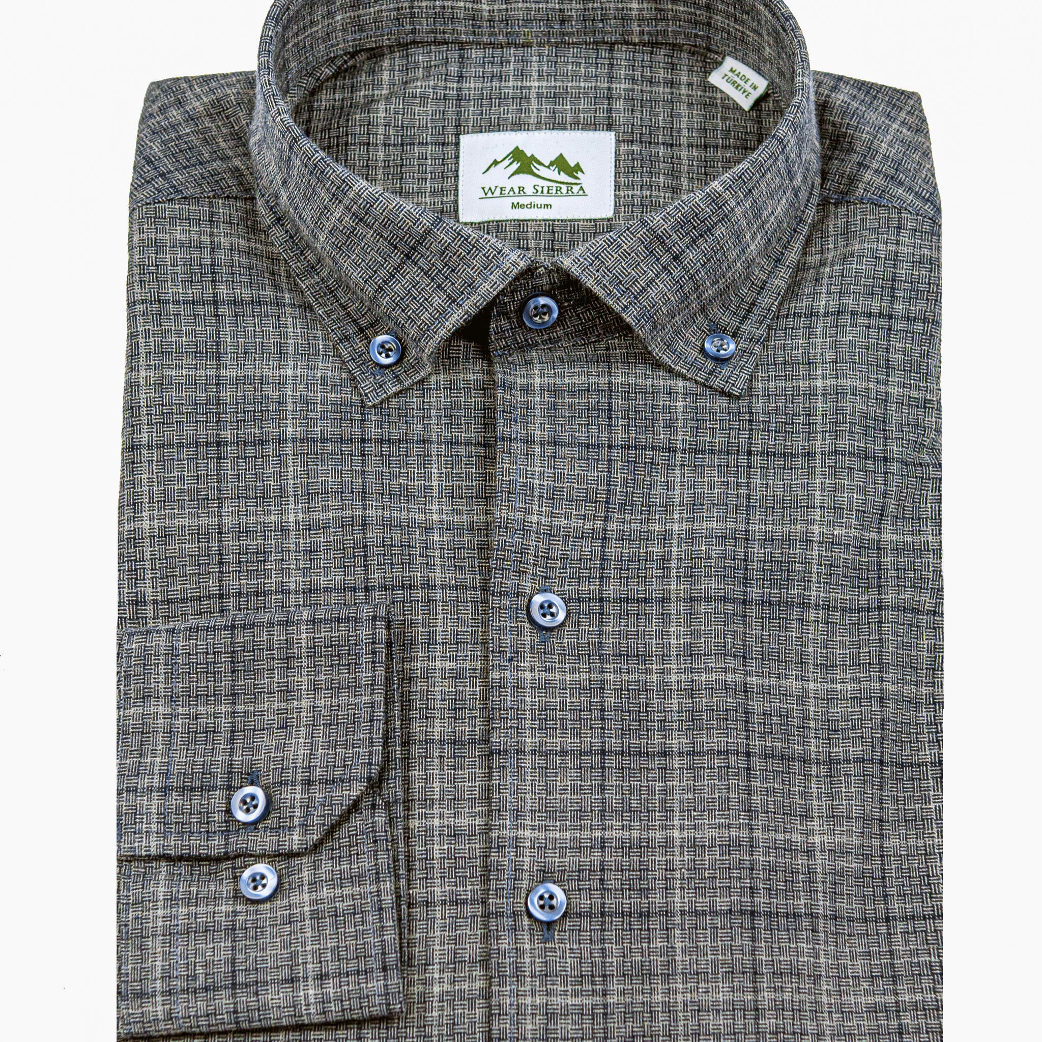 Wear Sierra Top Shelf Men's Turkish Cotton Long Sleeve Button Down Shirt in Combed Cotton Dark Gray & Navy Windowpane Plaid