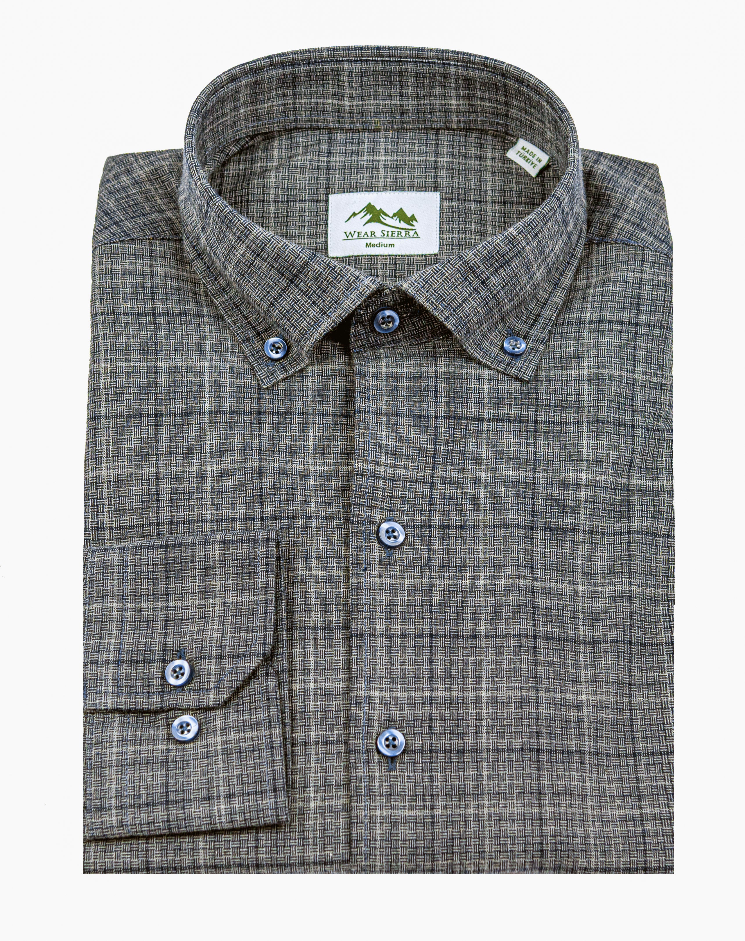 Wear Sierra Top Shelf Men's Turkish Cotton Long Sleeve Button Down Shirt in Combed Cotton Dark Gray & Navy Windowpane Plaid