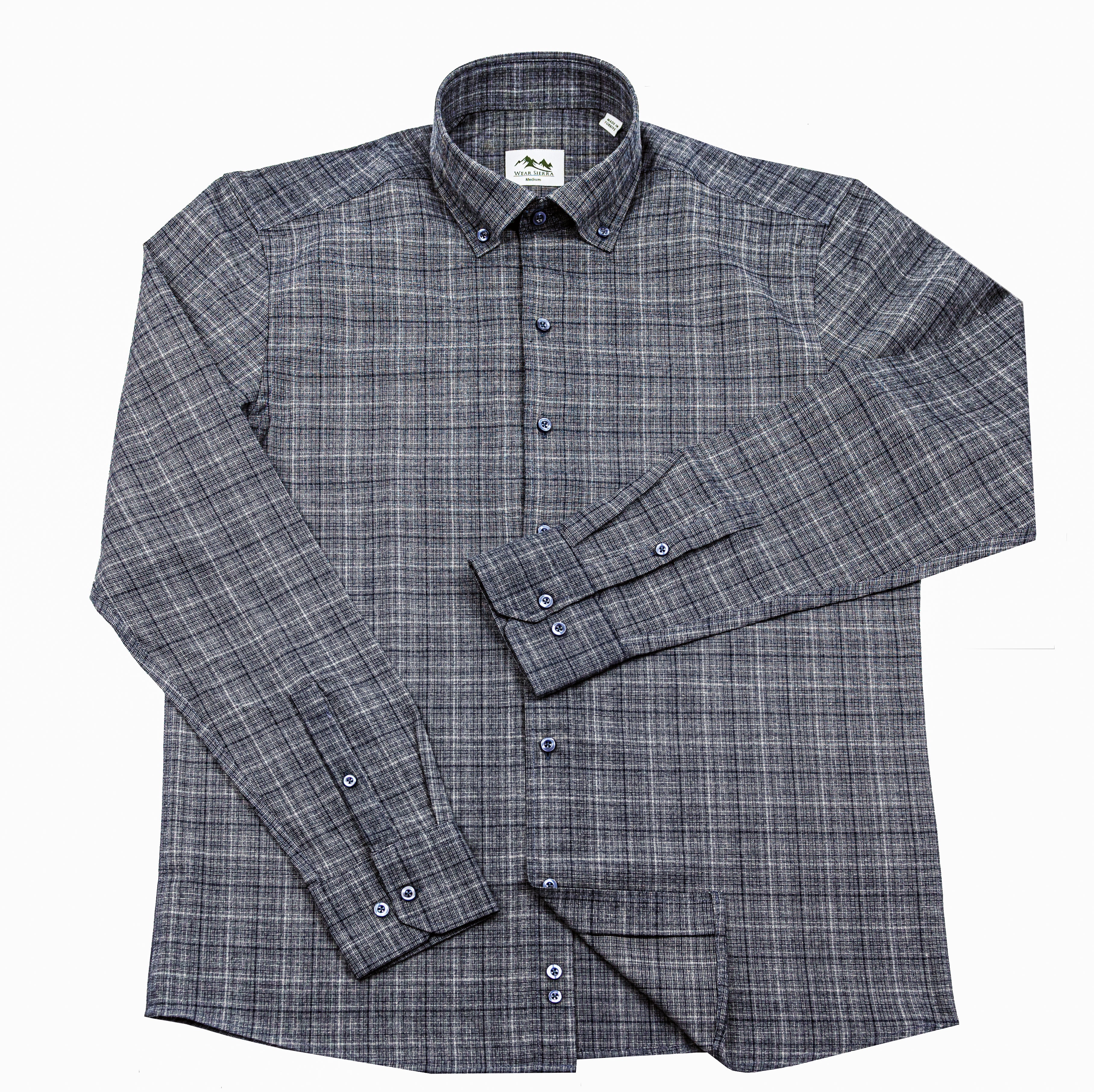 Wear Sierra Top Shelf Men's Turkish Cotton Long Sleeve Button Down Shirt in Combed Cotton Dark Gray & Navy Windowpane Plaid - 0