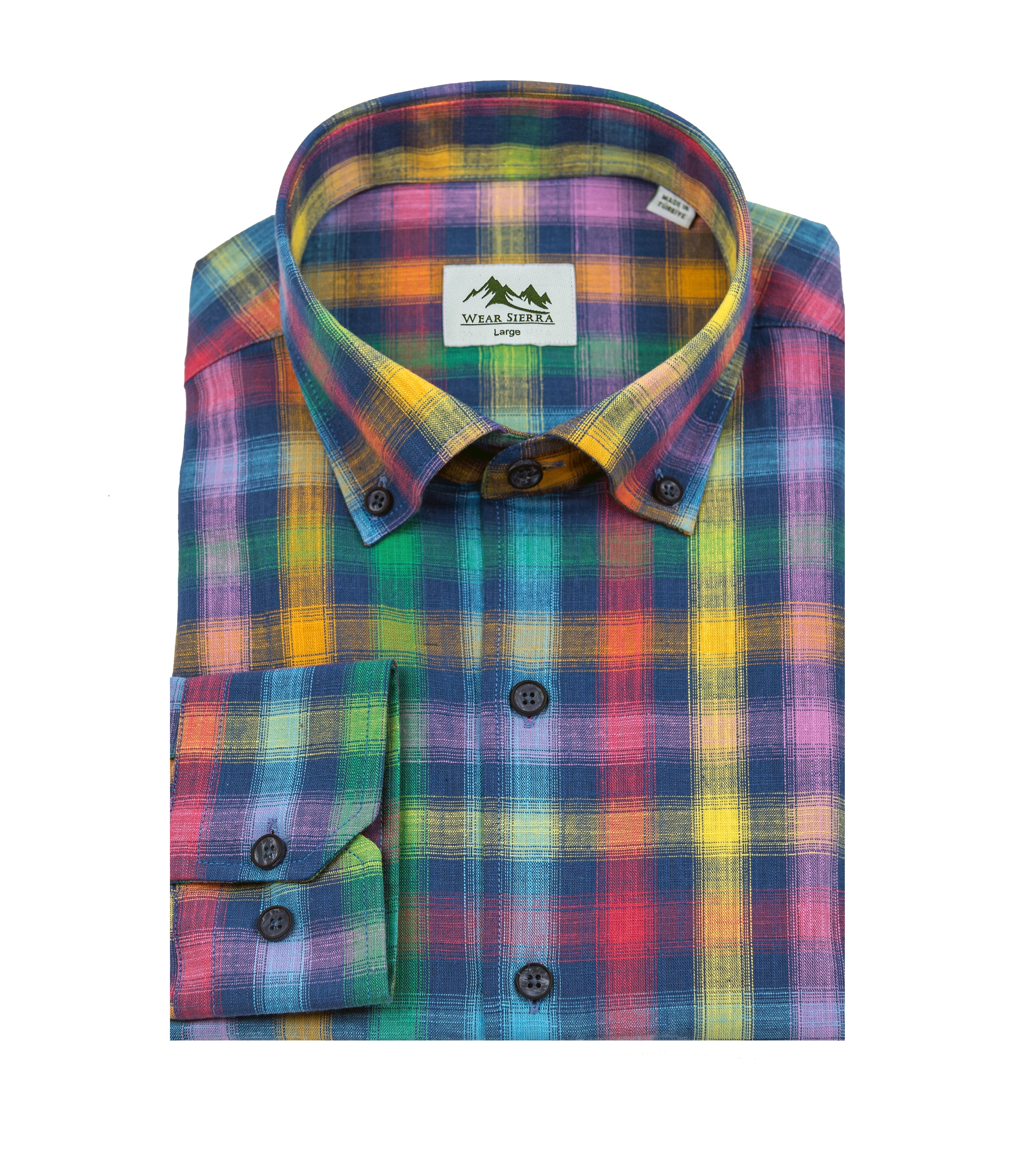 Wear Sierra Top Shelf Men's Cotton Long Sleeve Button Down Shirts in Colorful Navy Madras