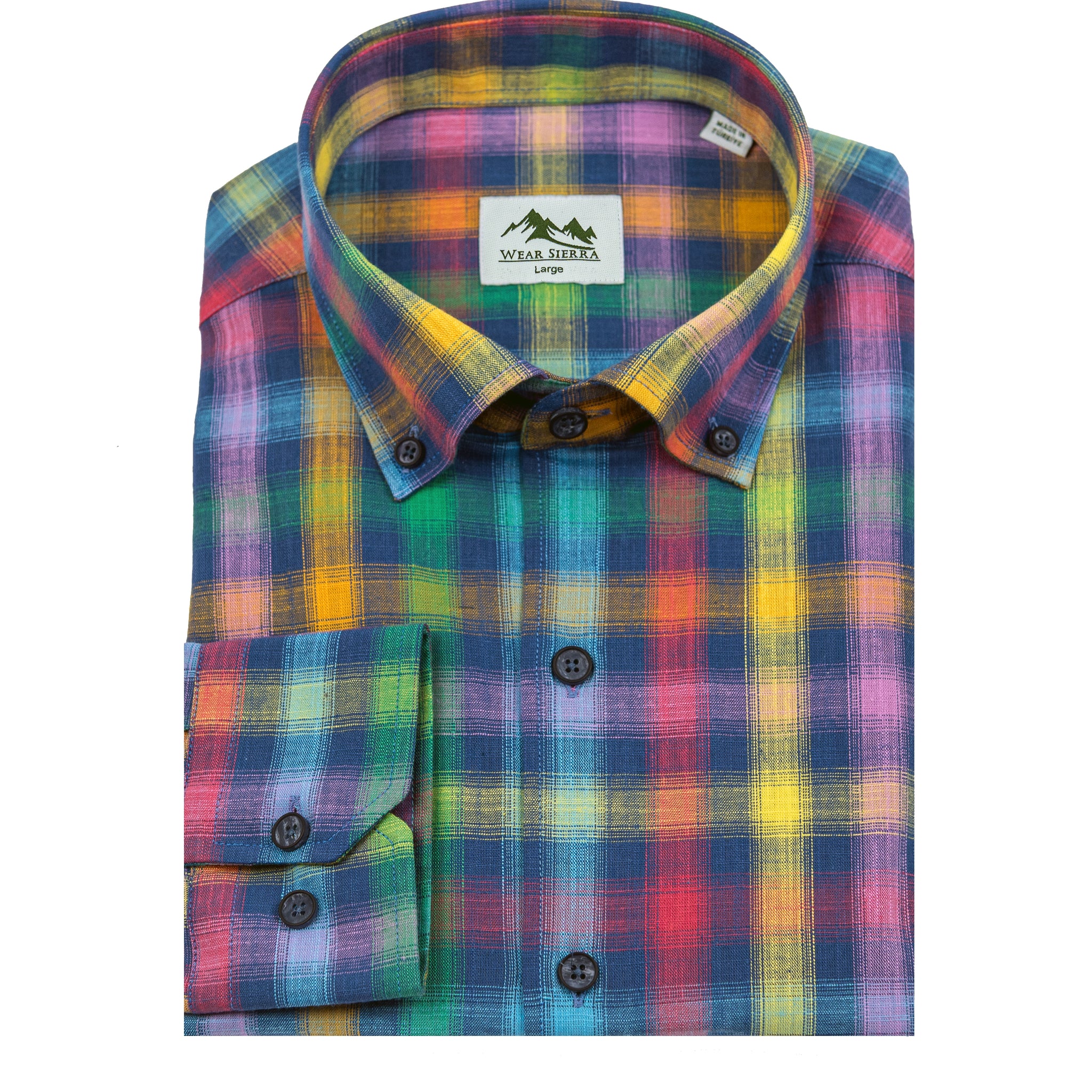 Wear Sierra Top Shelf Men's Cotton Long Sleeve Button Down Shirts in Colorful Navy Madras