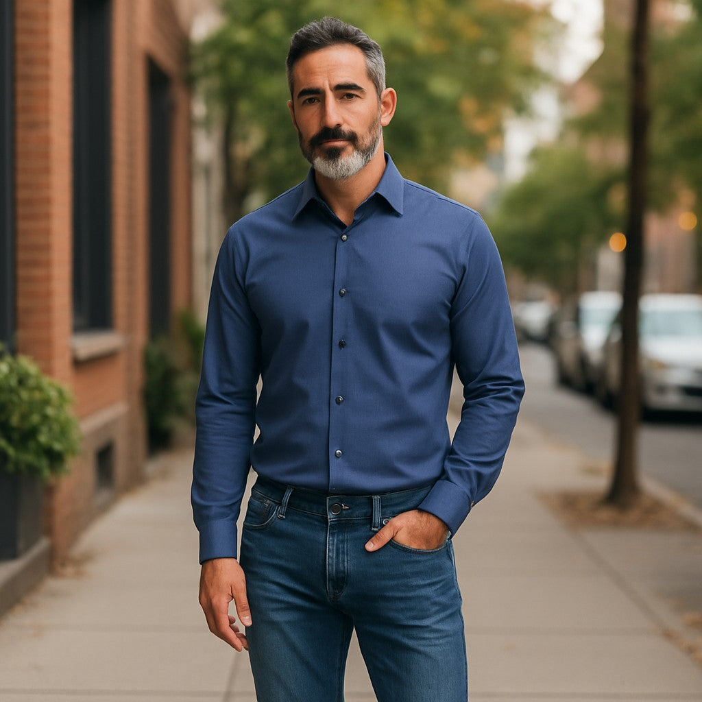 Wear Sierra Top Shelf Men's Turkish Cotton Long Sleeve Button Up Shirt in Classic Navy, Casual Friday Shirt for Men