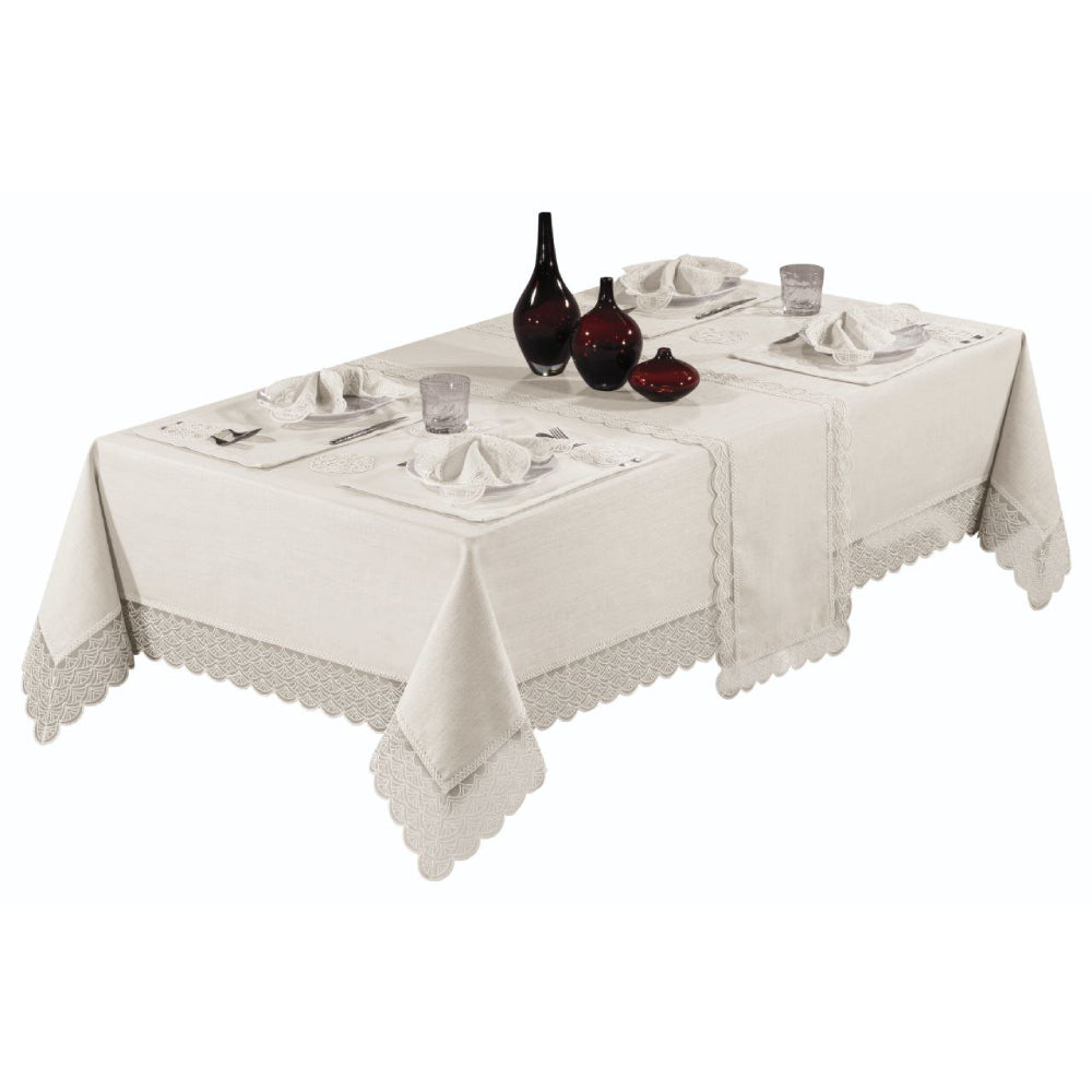 Lace Tablecloth for Wedding Gift or Anniversary, Family Gatherings, or Housewarming Gift, 26-Piece Farmhouse Style Set - Wear Sierra