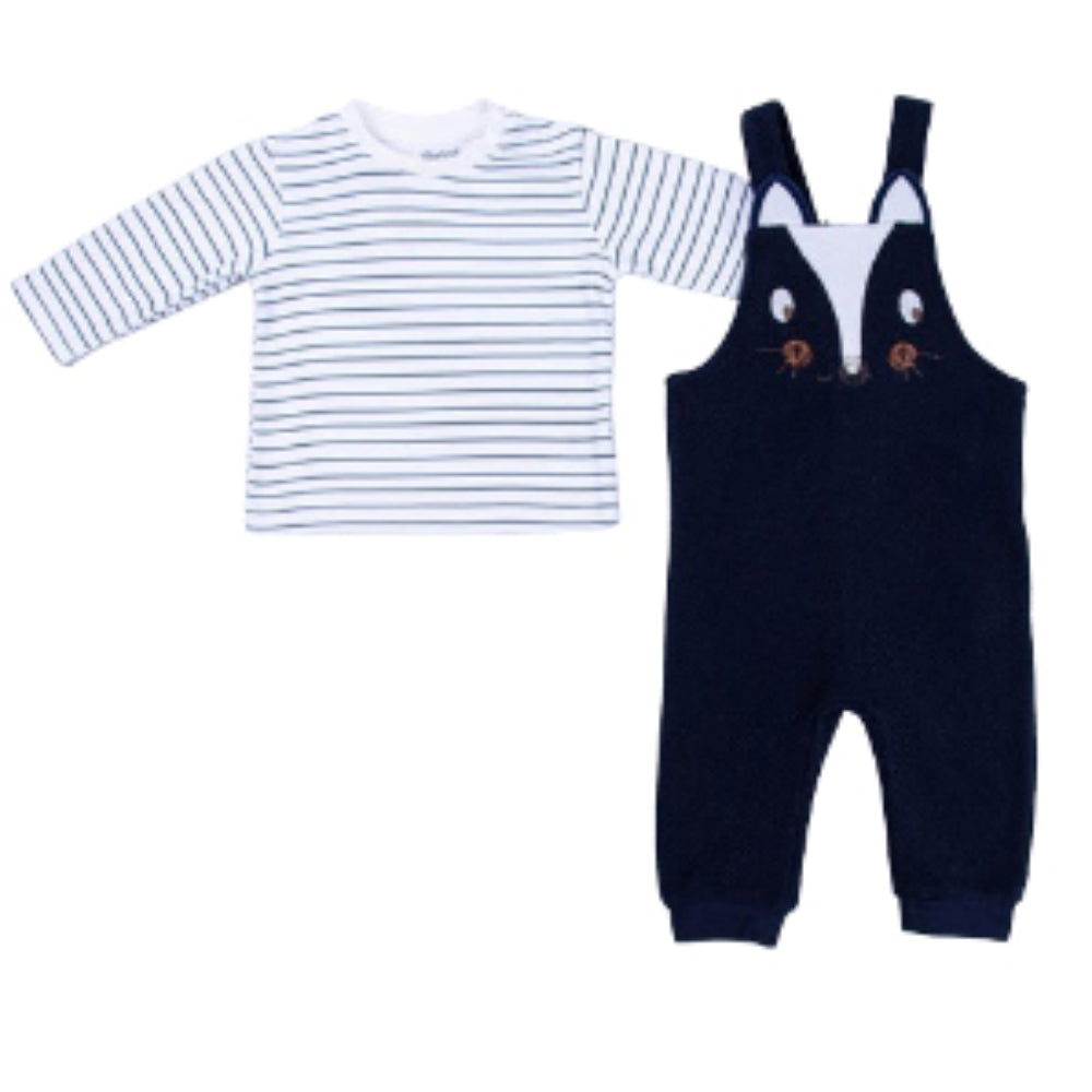 Newborn & Toddler Overalls in a Fun Print (Skunk) Striped Long-Sleeve Shirt Included - 2 Piece Set - Wear Sierra