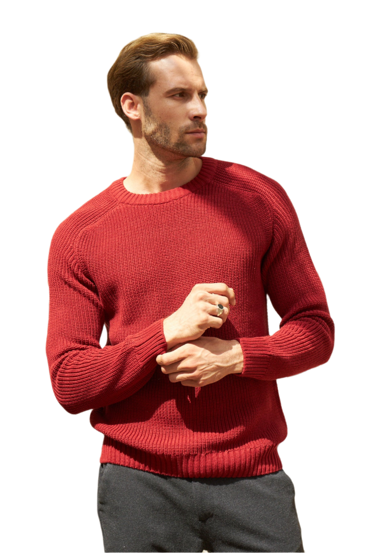 Men's Long Sleeve Crewneck Mid-Weight Pullover Sweater