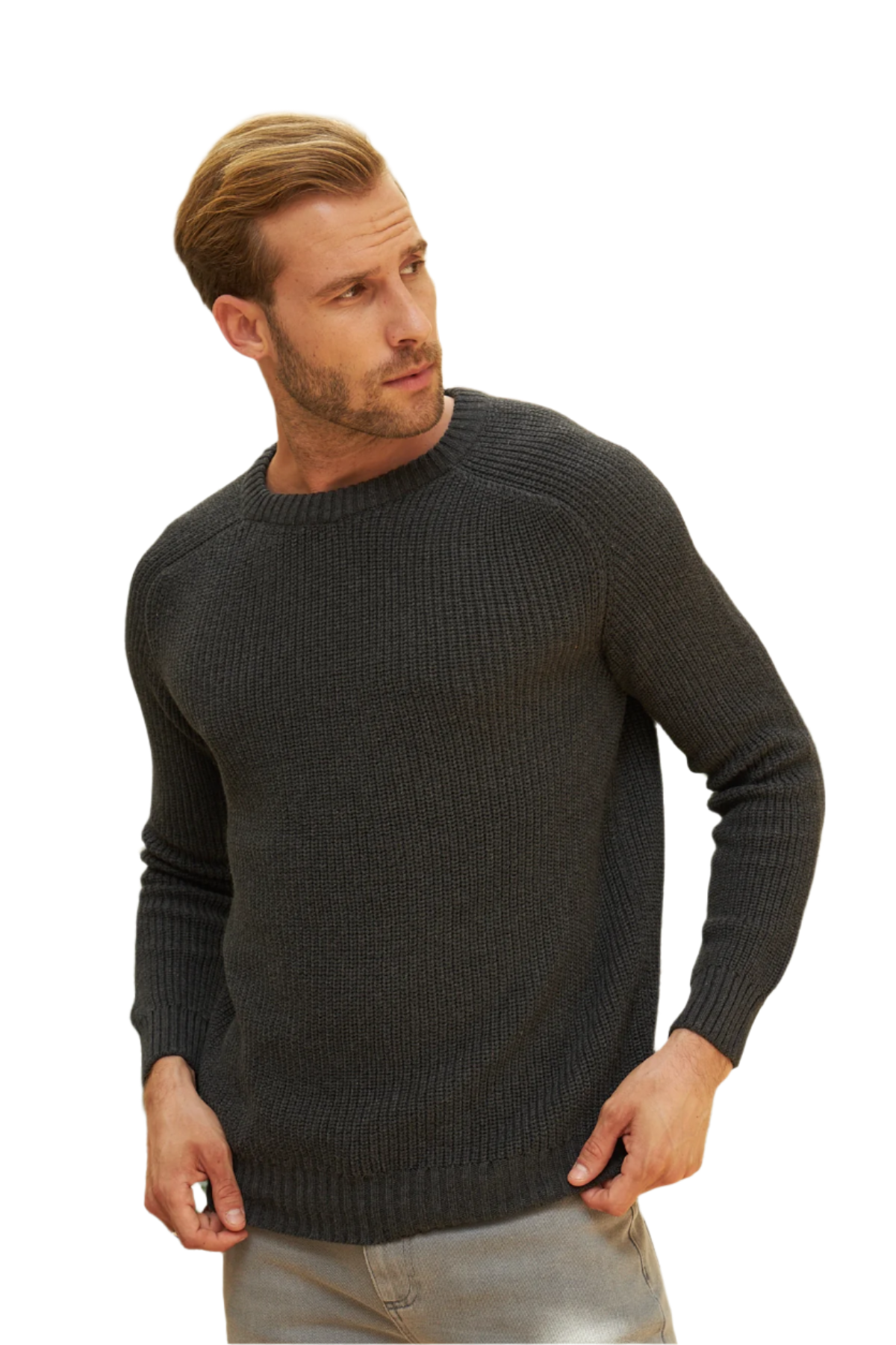 Men's Long Sleeve Crewneck Mid-Weight Pullover Sweater