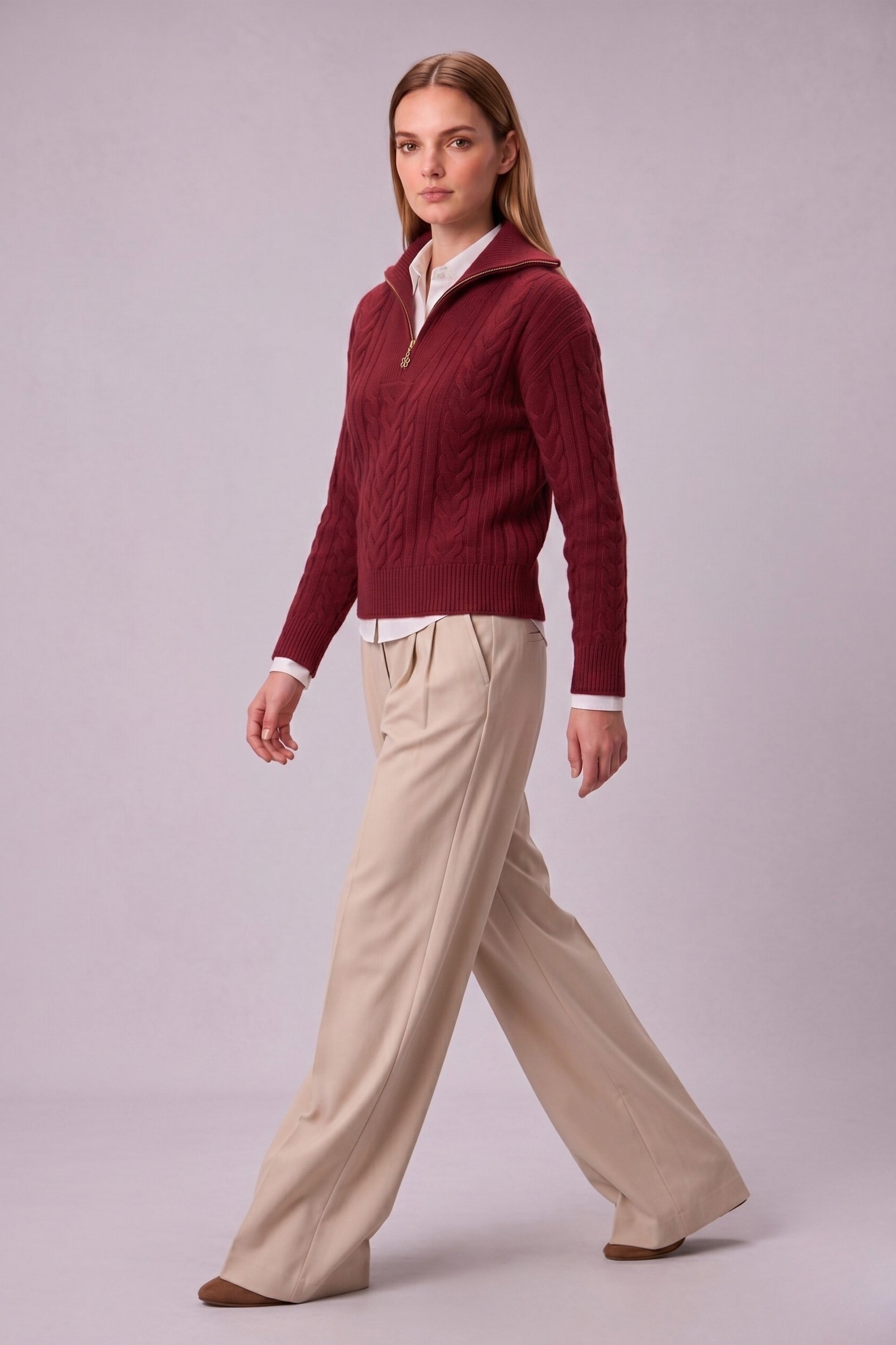 Women’s Cable Knit Half-Zip 80% Wool-Rich Sweater in Beautiful Jewel Tones Perfect for Fall & Winter