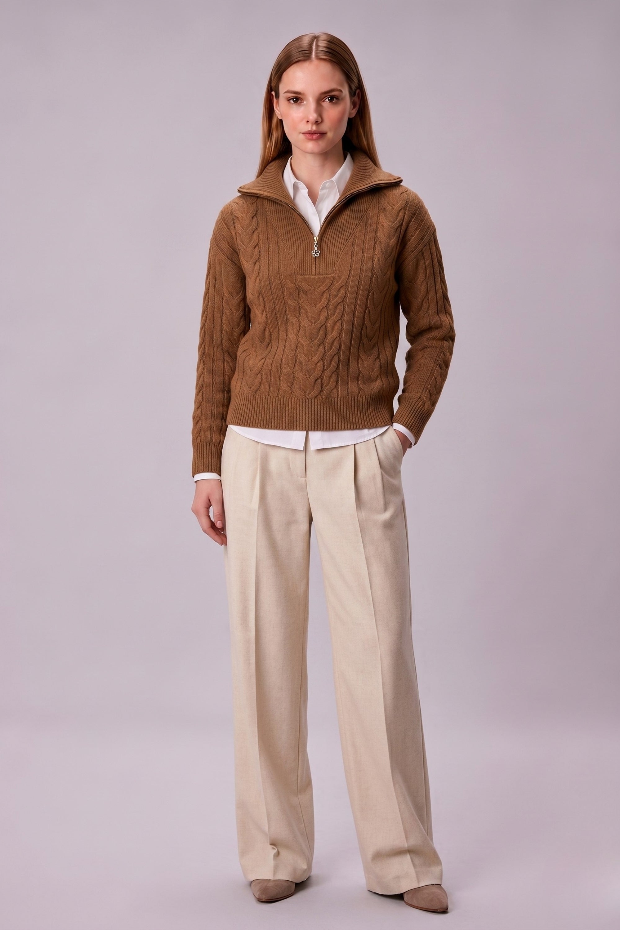 Women’s Cable Knit Half-Zip 80% Wool-Rich Sweater in Beautiful Jewel Tones Perfect for Fall & Winter
