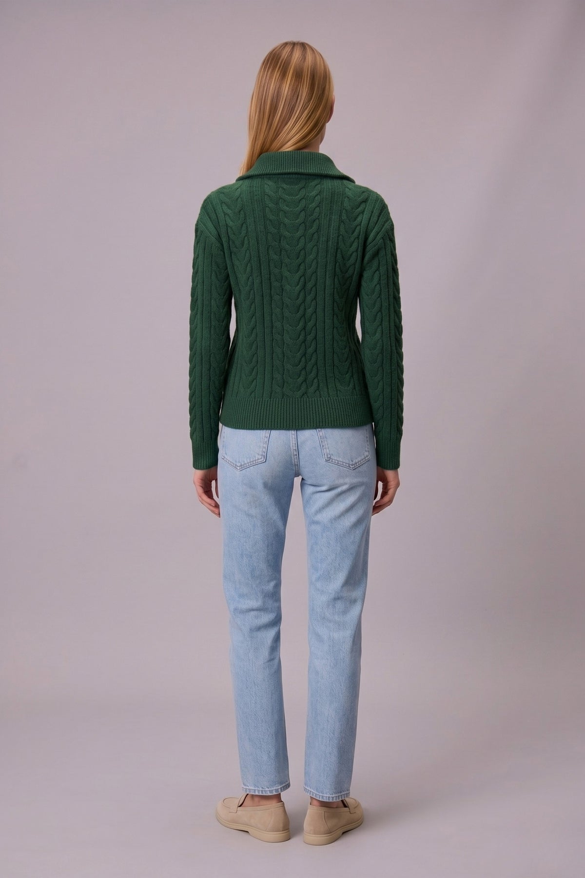 Women’s Cable Knit Half-Zip 80% Wool-Rich Sweater in Beautiful Jewel Tones Perfect for Fall & Winter