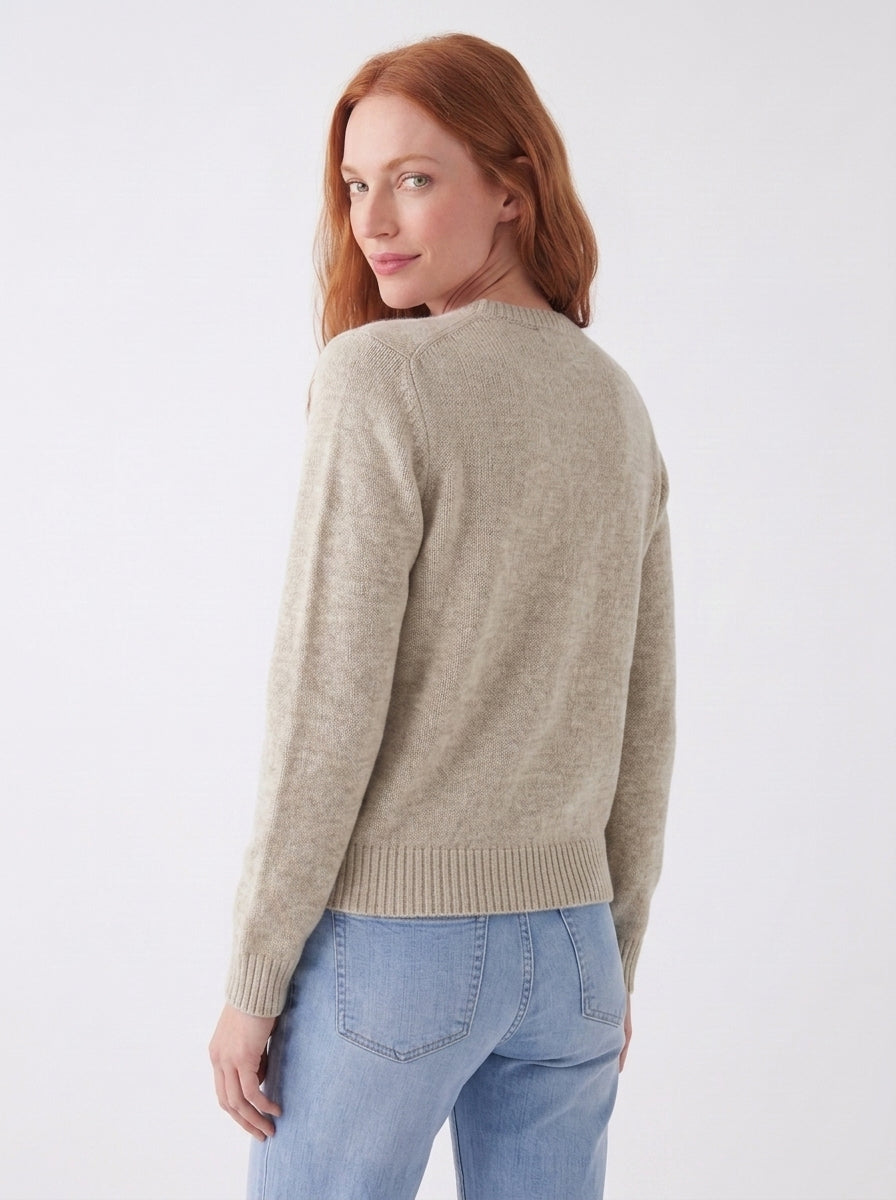 Women’s Classic Crew Neck Button-Front Knit Cardigan in Neutral Shades - Black, Cream or White