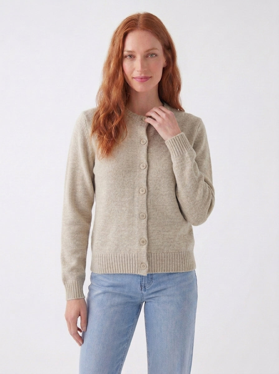 Women’s Classic Crew Neck Button-Front Knit Cardigan in Neutral Shades - Black, Cream or White