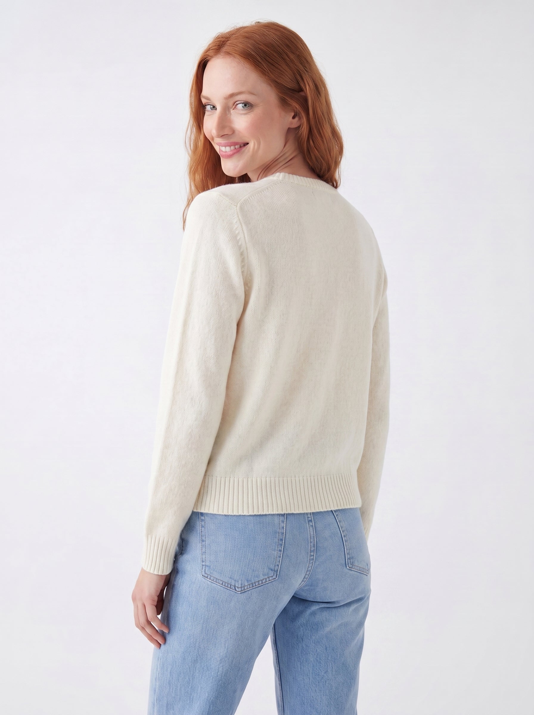 Women’s Classic Crew Neck Button-Front Knit Cardigan in Neutral Shades - Black, Cream or White