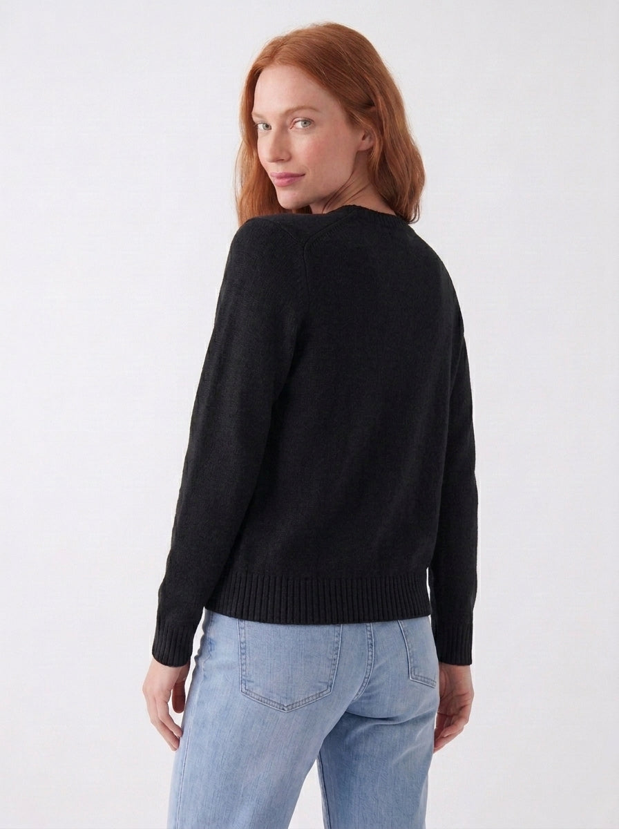 Women’s Classic Crew Neck Button-Front Knit Cardigan in Neutral Shades - Black, Cream or White