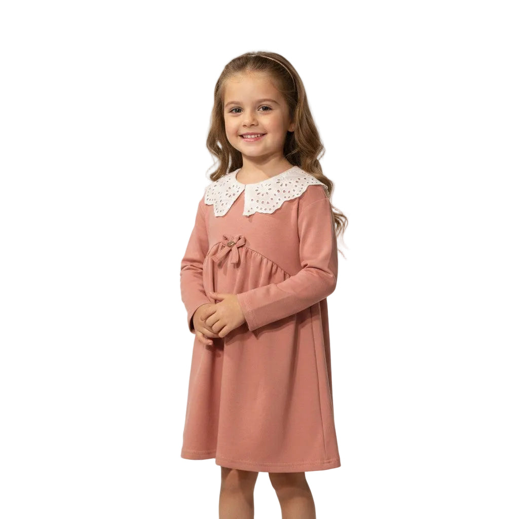 Little Girls' Eyelet Lace Collar Dress in Combed Cotton