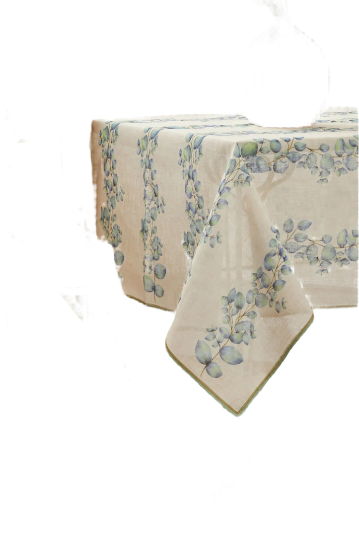 Beautiful Ivy Linen-Like Tablecloth in Pastel Blues and Greens