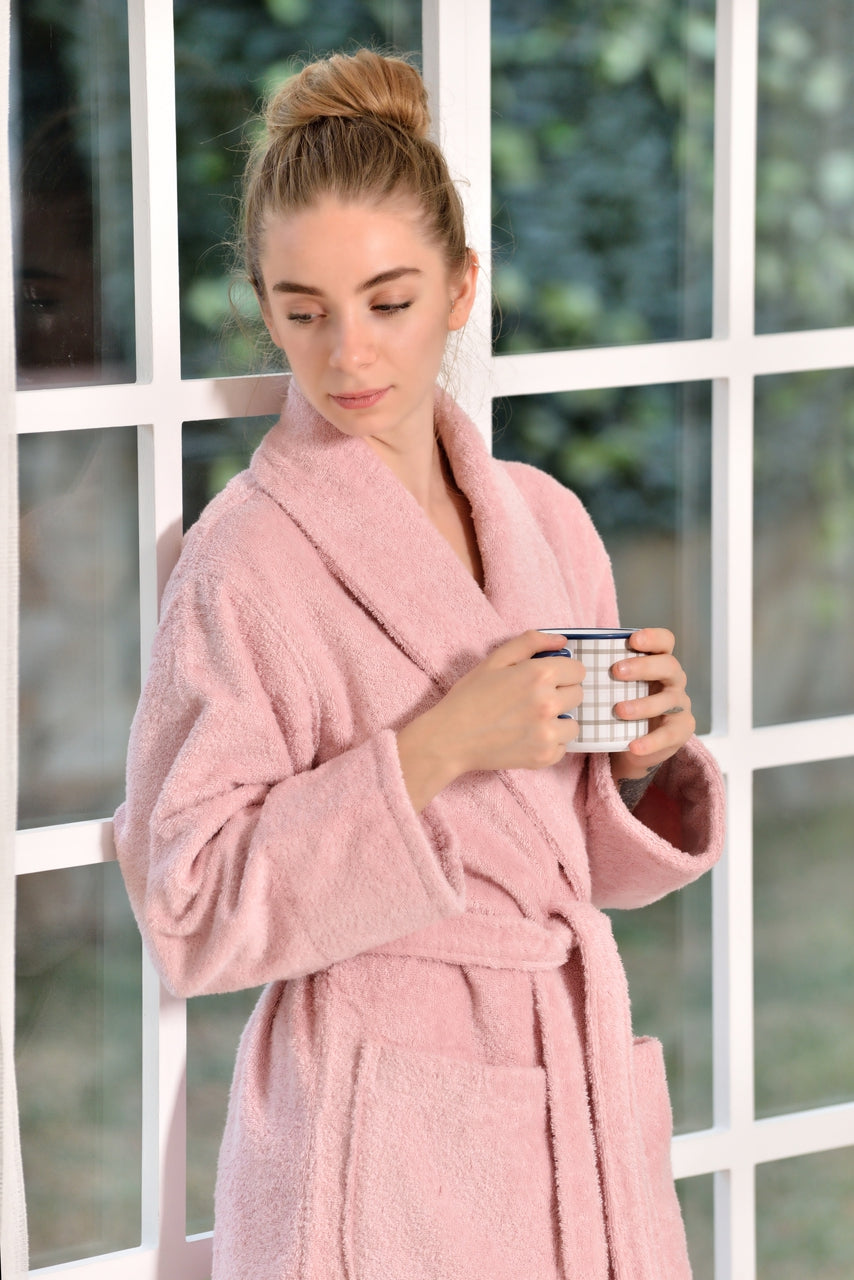 XS/S Women's Luxury Turkish Bath Robes, 100% Turkish Cotton, Hotel Style Ultra Soft Robes For Home and Bath - Soft Shawl Collar Bathrobe with Adjustable Belt