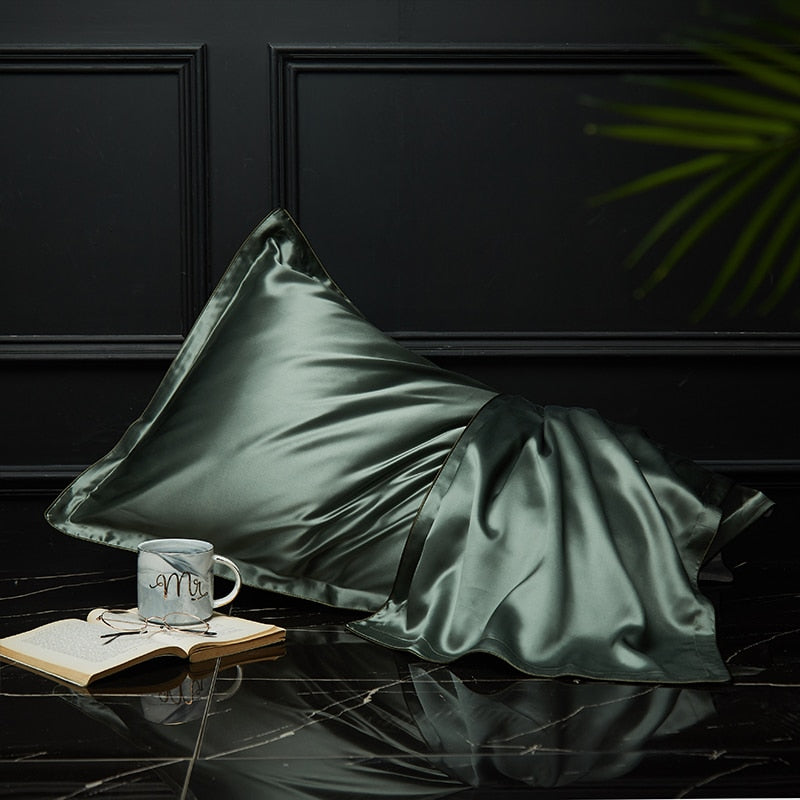 ANYHOUZ Pillowcase 50x90cm Green Pure Real Silk For Comfortable And Relaxing Home Bed - 0