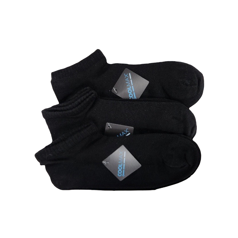 Men’s & Women’s Performance Ankle Socks – COOLMAX® Breathable Black Anklet Socks, 3-Pack