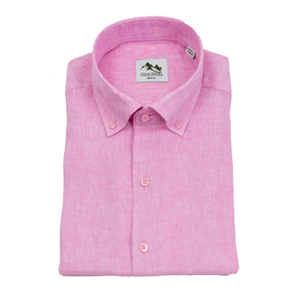 Wear Sierra Top Shelf Men's Linen Short Sleeve Button Down Shirt in Pink